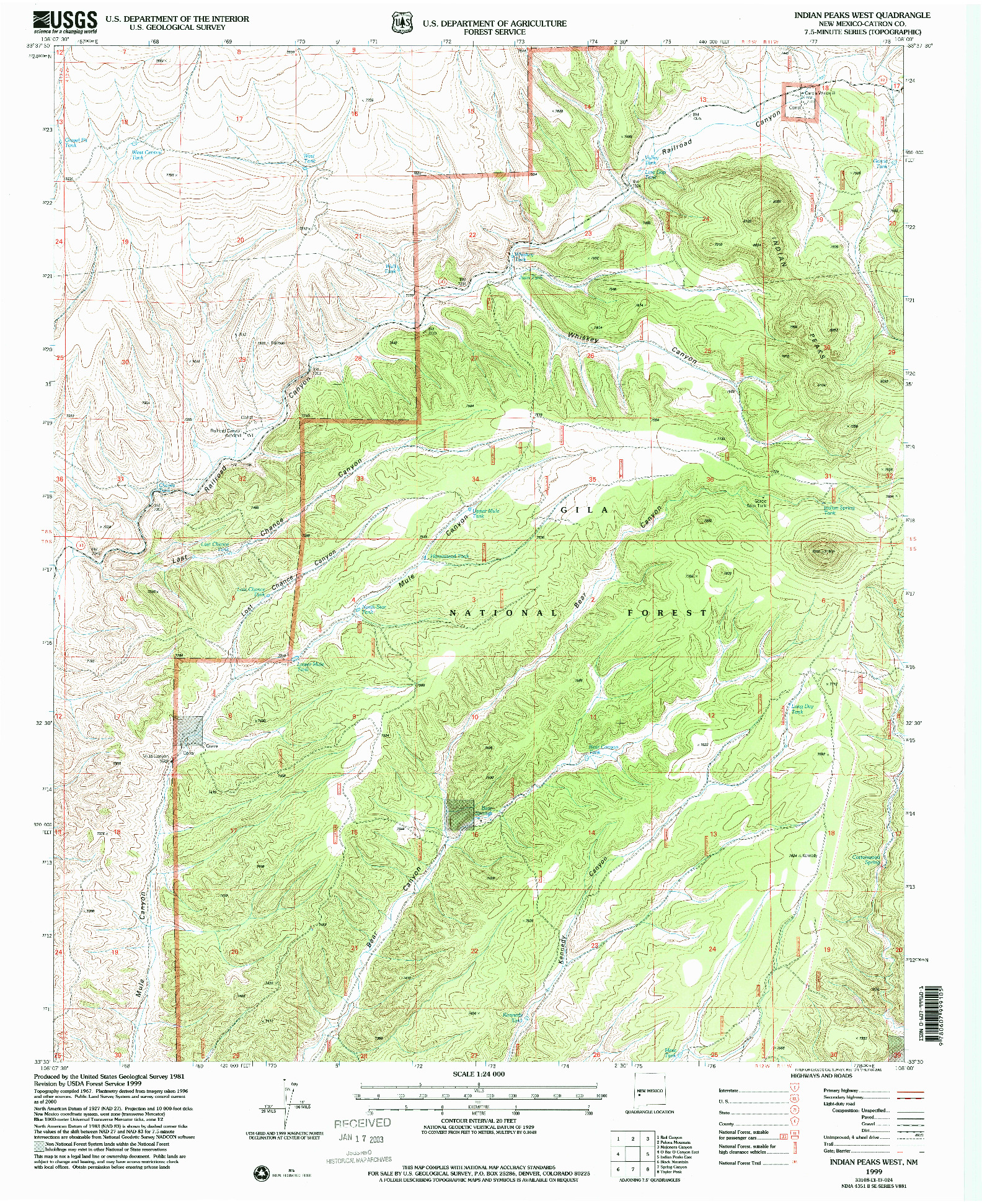 USGS 1:24000-SCALE QUADRANGLE FOR INDIAN PEAKS WEST, NM 1999