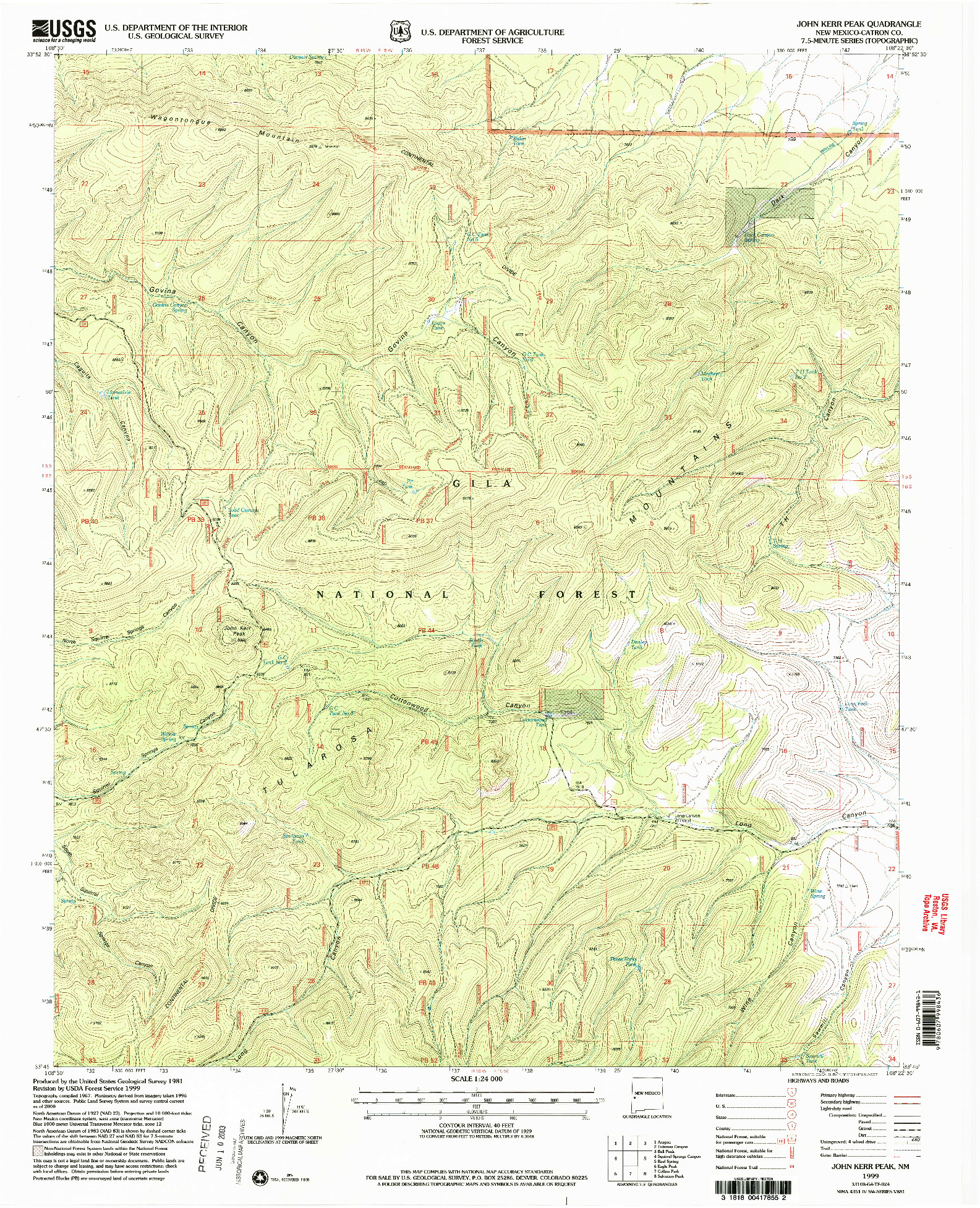 USGS 1:24000-SCALE QUADRANGLE FOR JOHN KERR PEAK, NM 1999