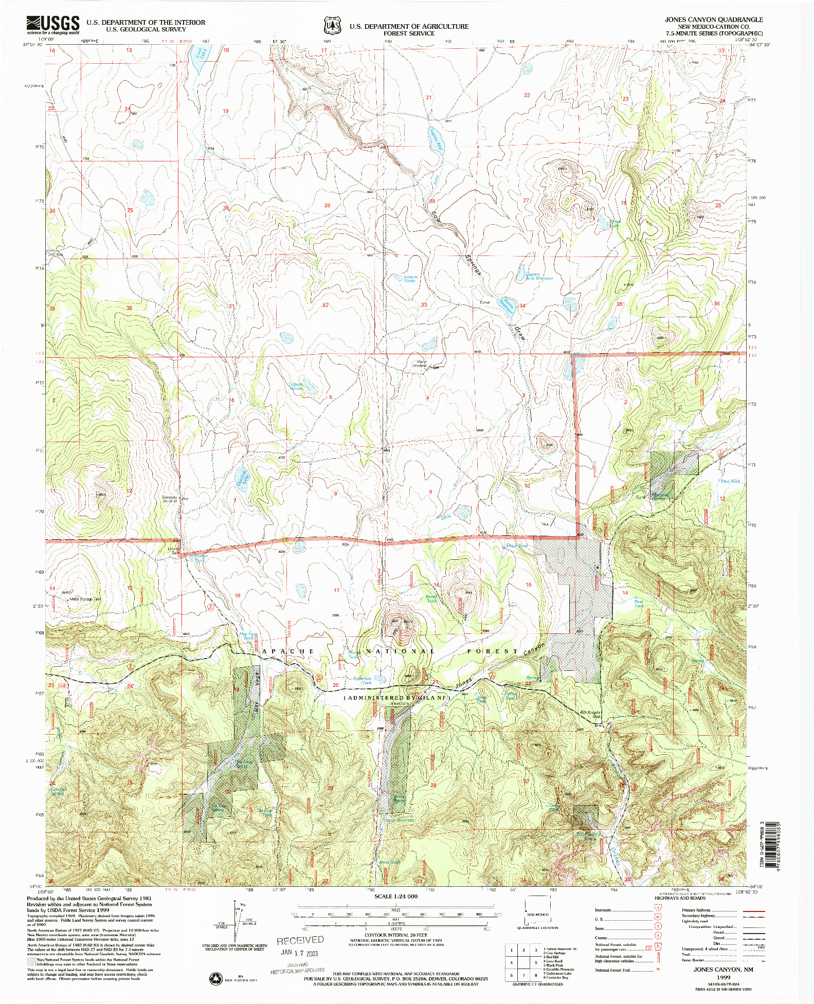 USGS 1:24000-SCALE QUADRANGLE FOR JONES CANYON, NM 1999