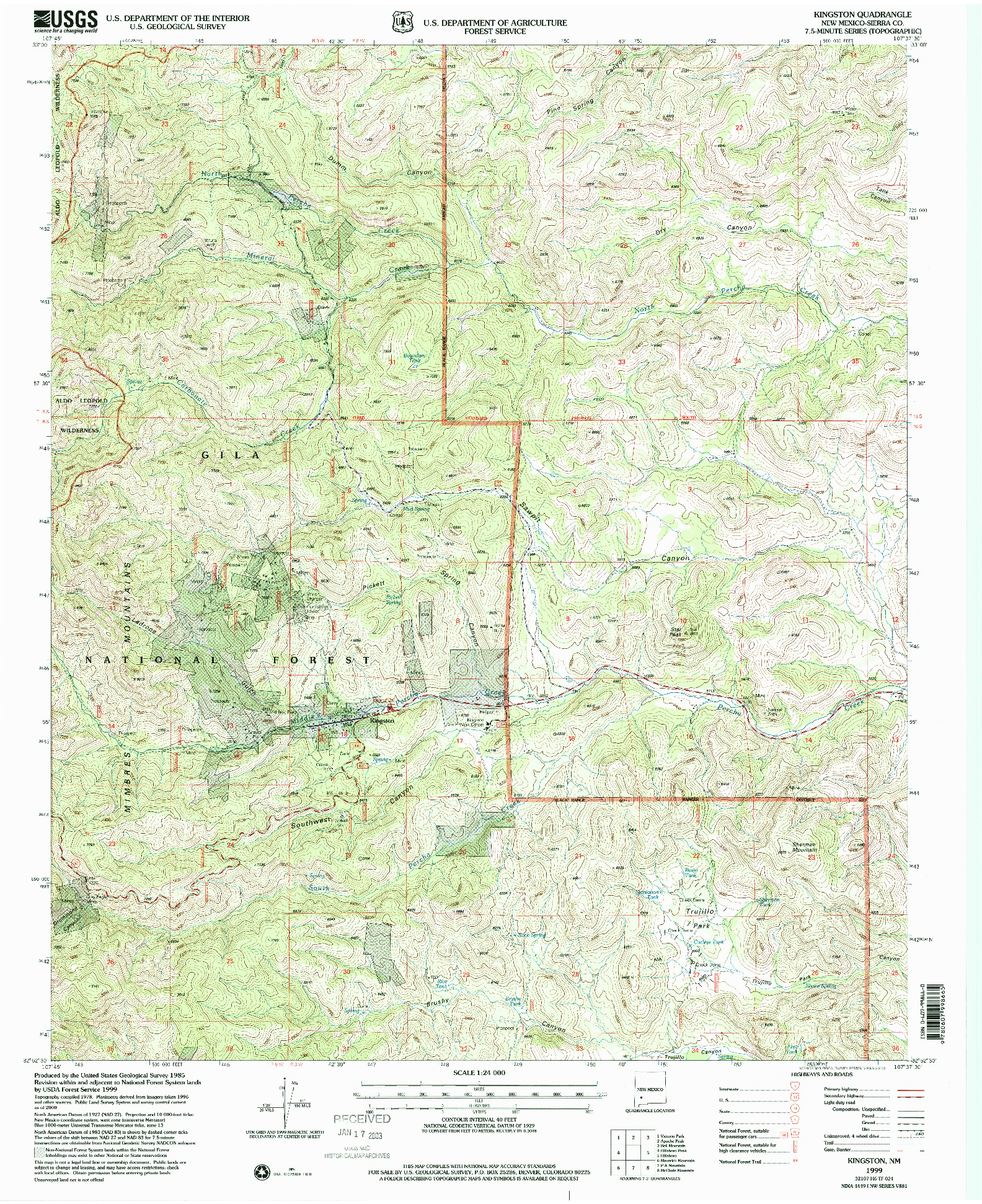 USGS 1:24000-SCALE QUADRANGLE FOR KINGSTON, NM 1999