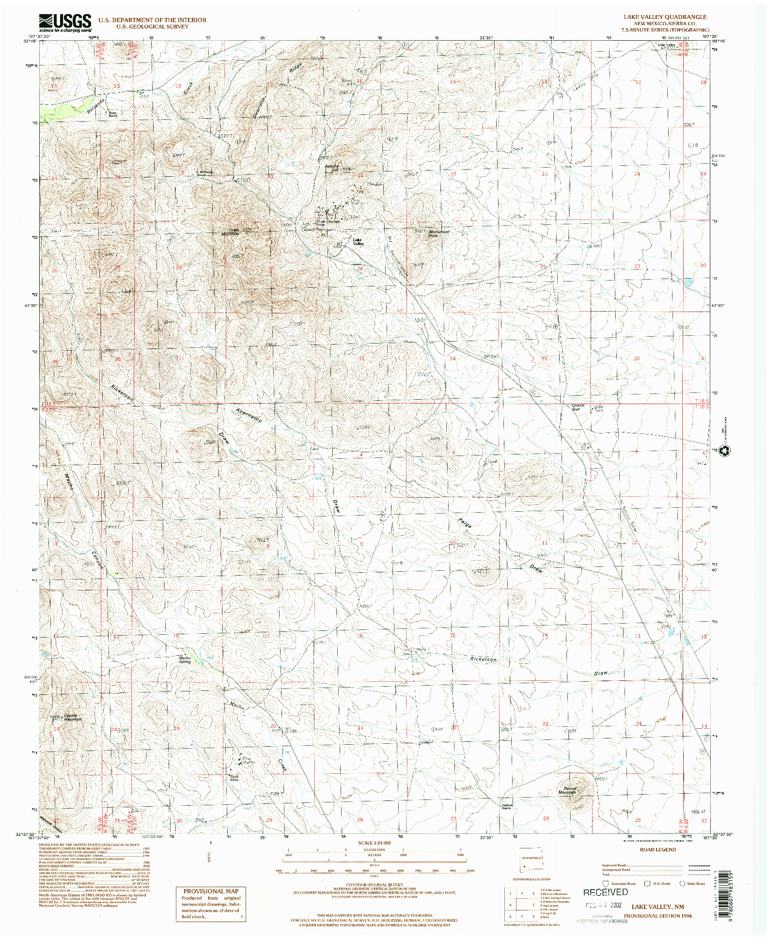 USGS 1:24000-SCALE QUADRANGLE FOR LAKE VALLEY, NM 1996