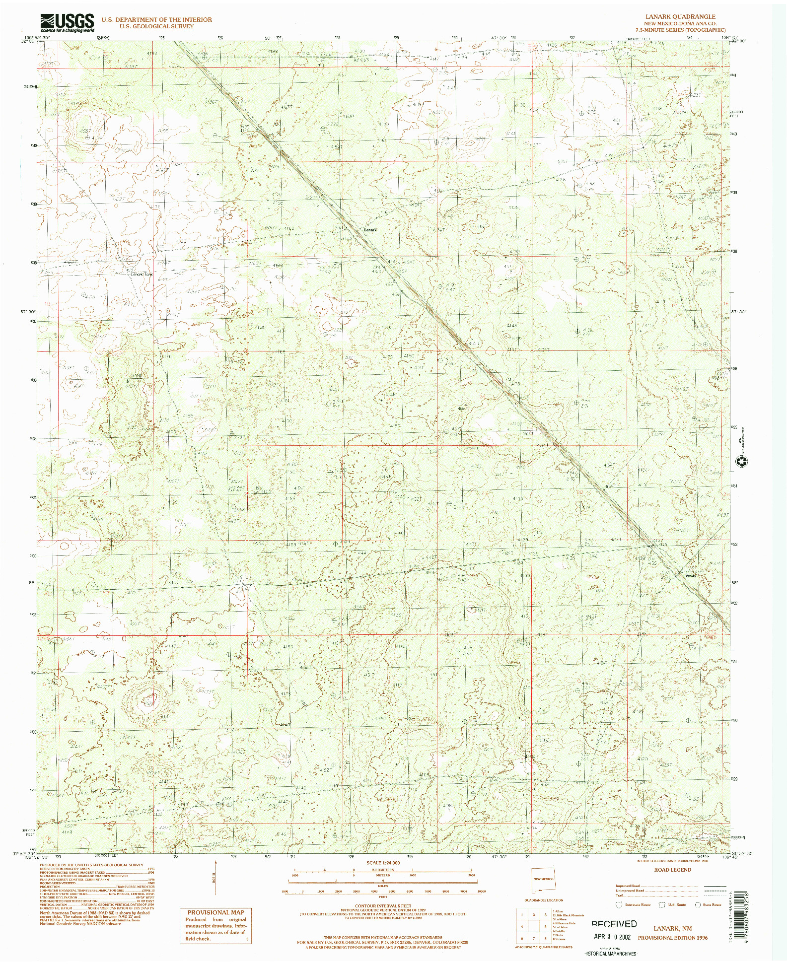 USGS 1:24000-SCALE QUADRANGLE FOR LANARK, NM 1996