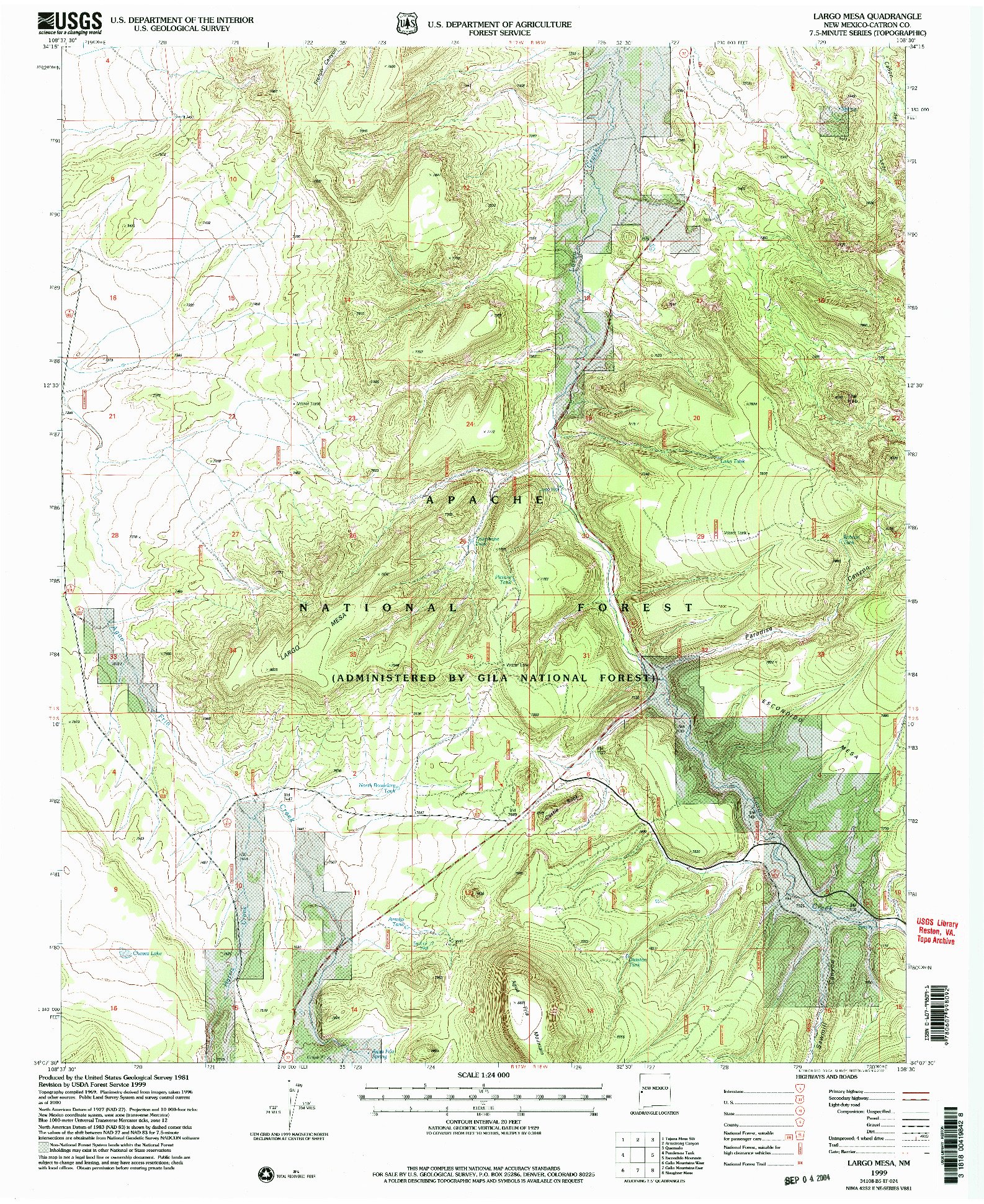 USGS 1:24000-SCALE QUADRANGLE FOR LARGO MESA, NM 1999