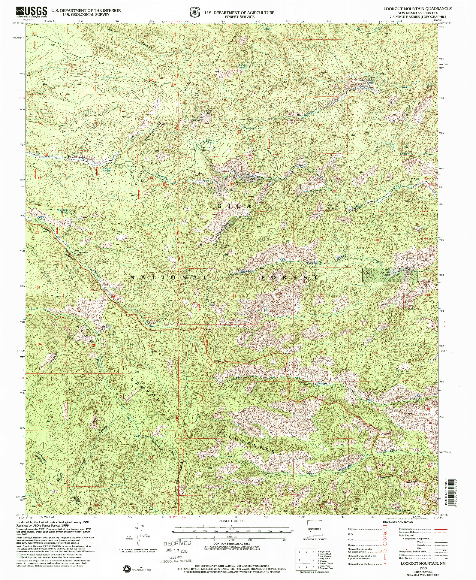 USGS 1:24000-SCALE QUADRANGLE FOR LOOKOUT MOUNTAIN, NM 1999