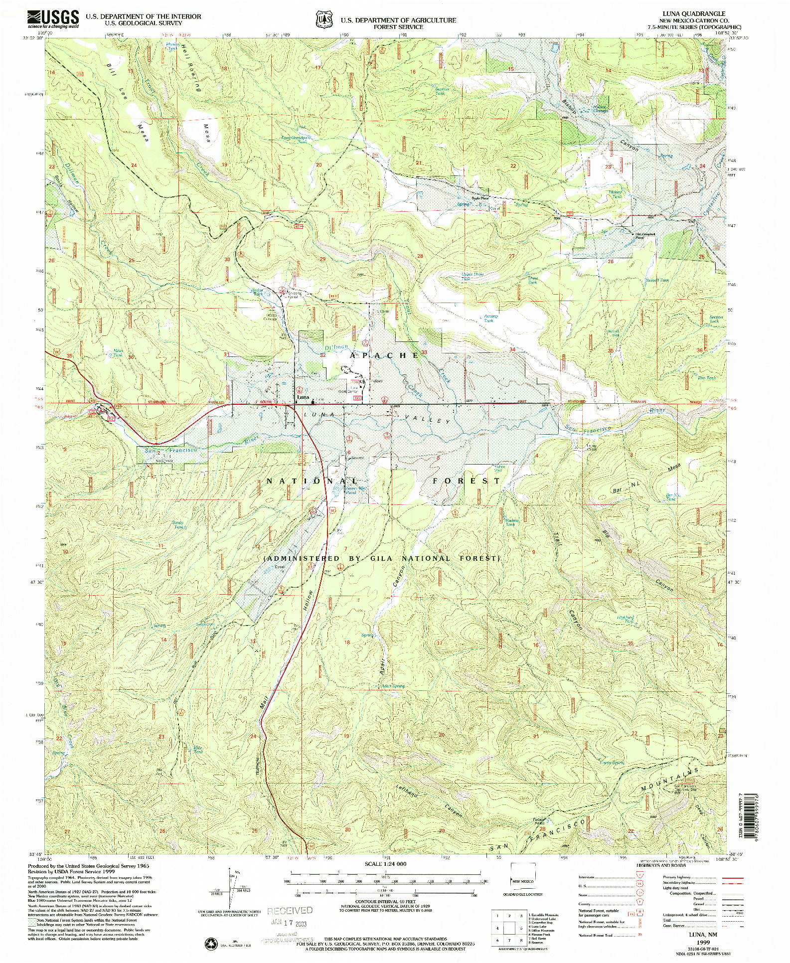 USGS 1:24000-SCALE QUADRANGLE FOR LUNA, NM 1999