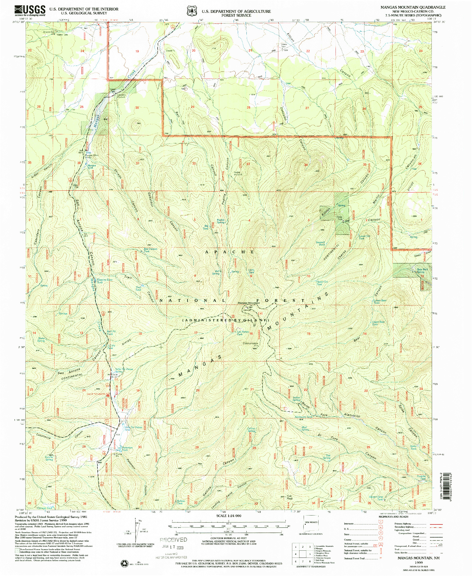 USGS 1:24000-SCALE QUADRANGLE FOR MANGAS MOUNTAIN, NM 1999