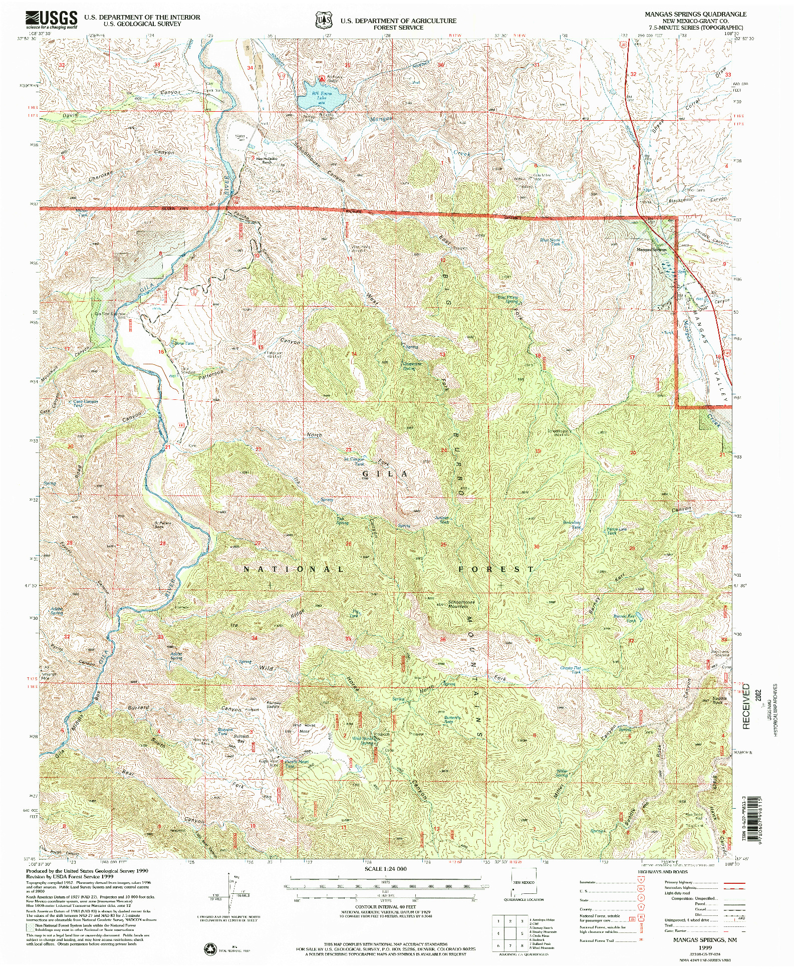 USGS 1:24000-SCALE QUADRANGLE FOR MANGAS SPRINGS, NM 1999