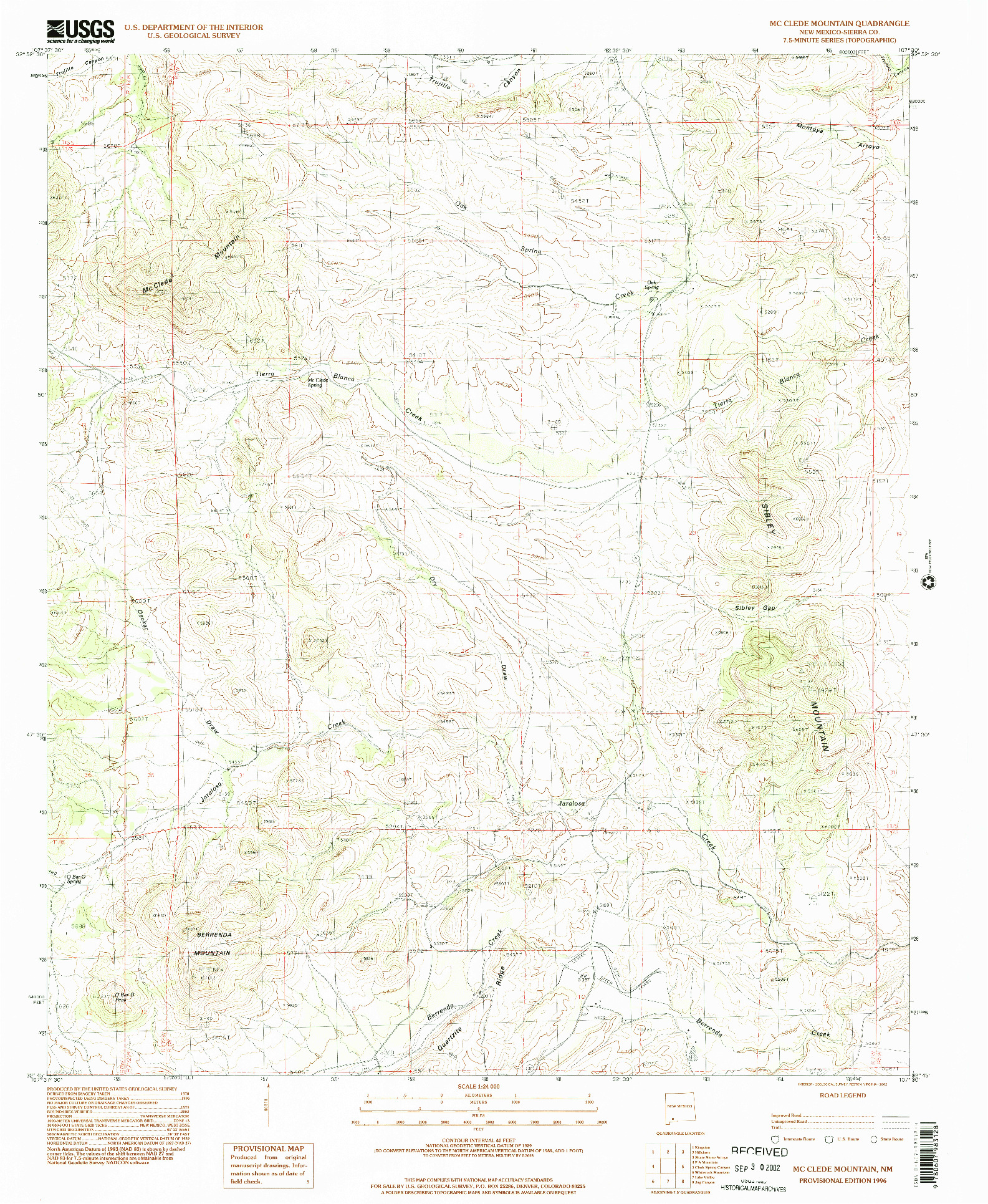 USGS 1:24000-SCALE QUADRANGLE FOR MC CLEDE MOUNTAIN, NM 1996