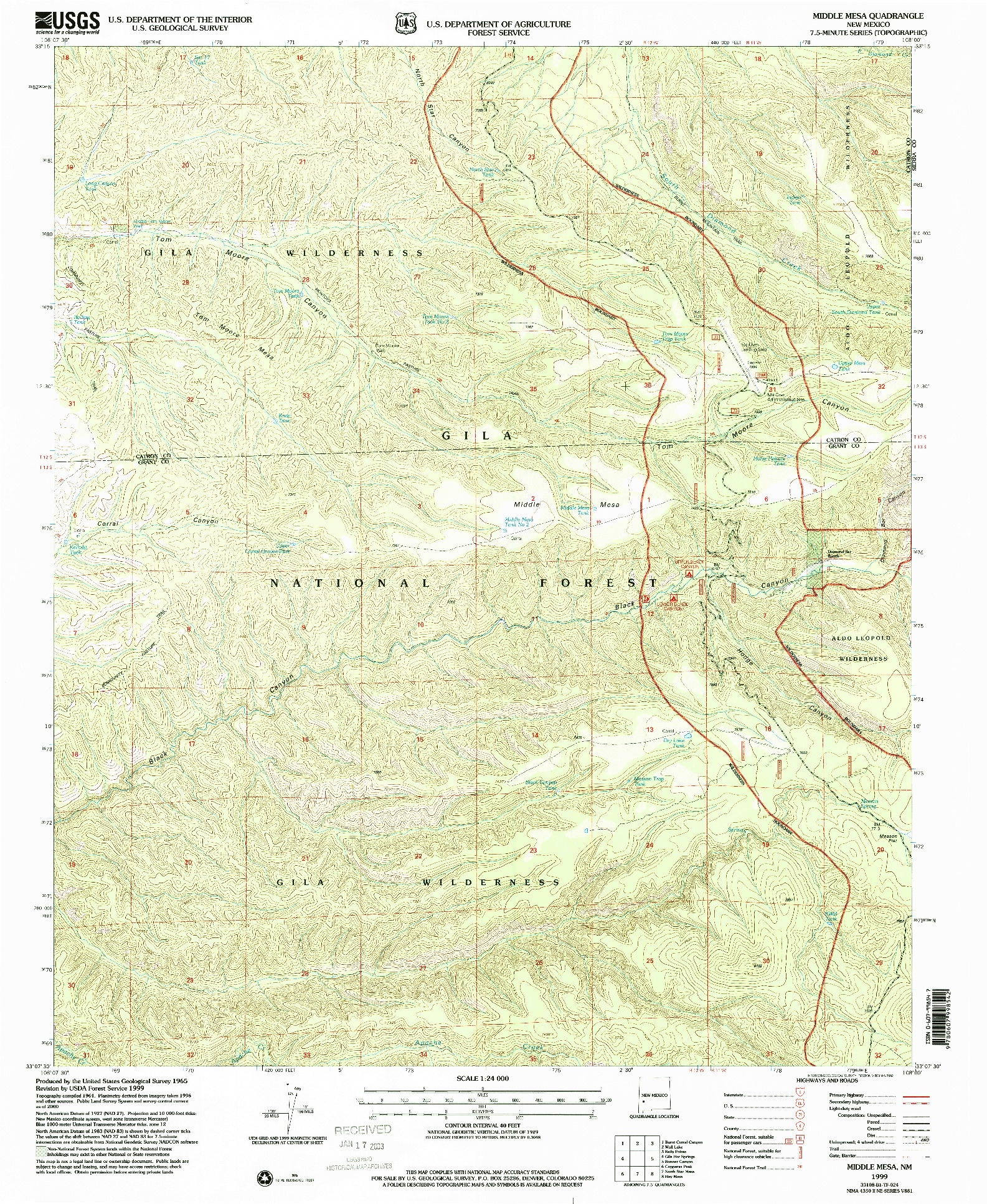 USGS 1:24000-SCALE QUADRANGLE FOR MIDDLE MESA, NM 1999