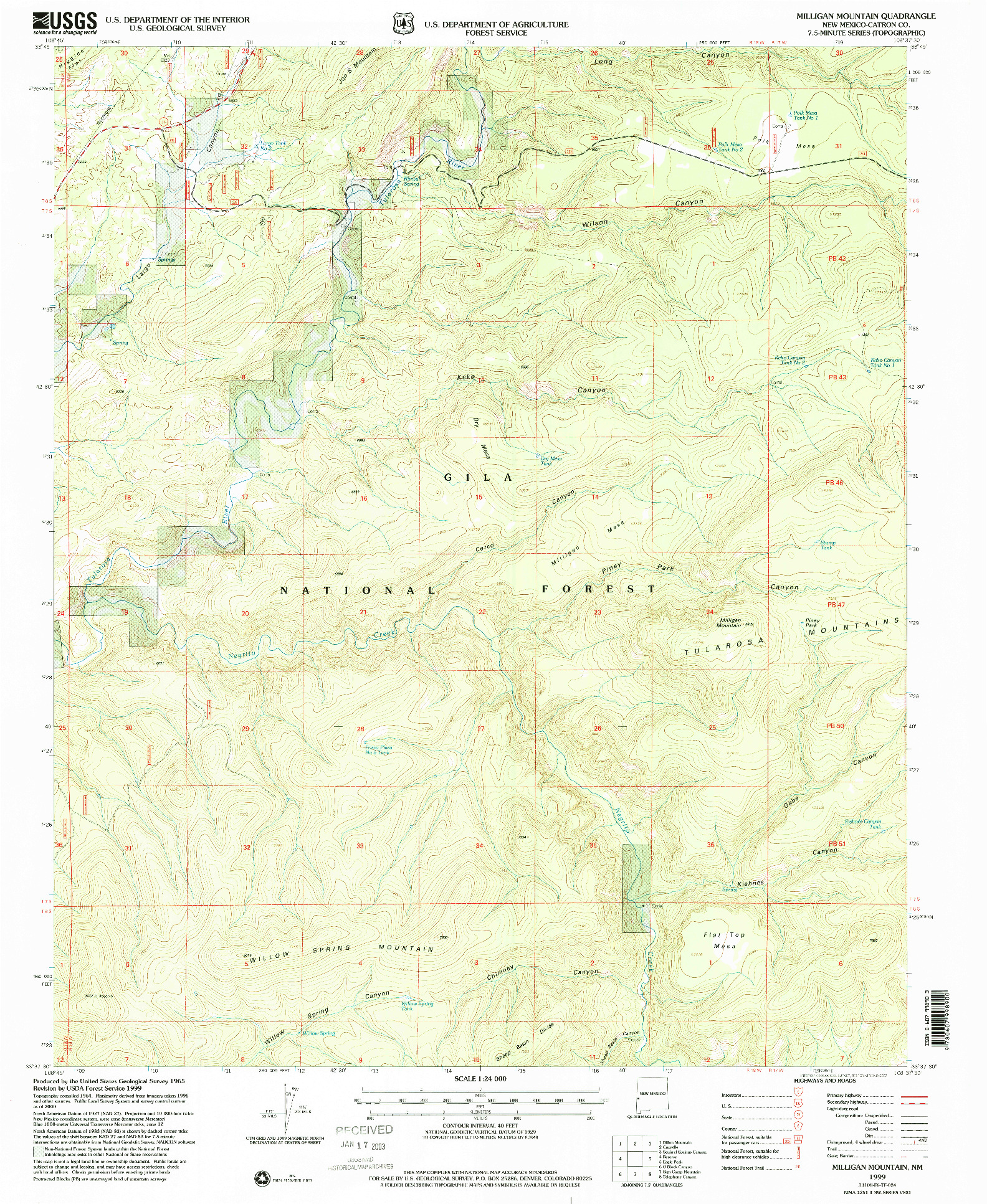 USGS 1:24000-SCALE QUADRANGLE FOR MILLIGAN MOUNTAIN, NM 1999