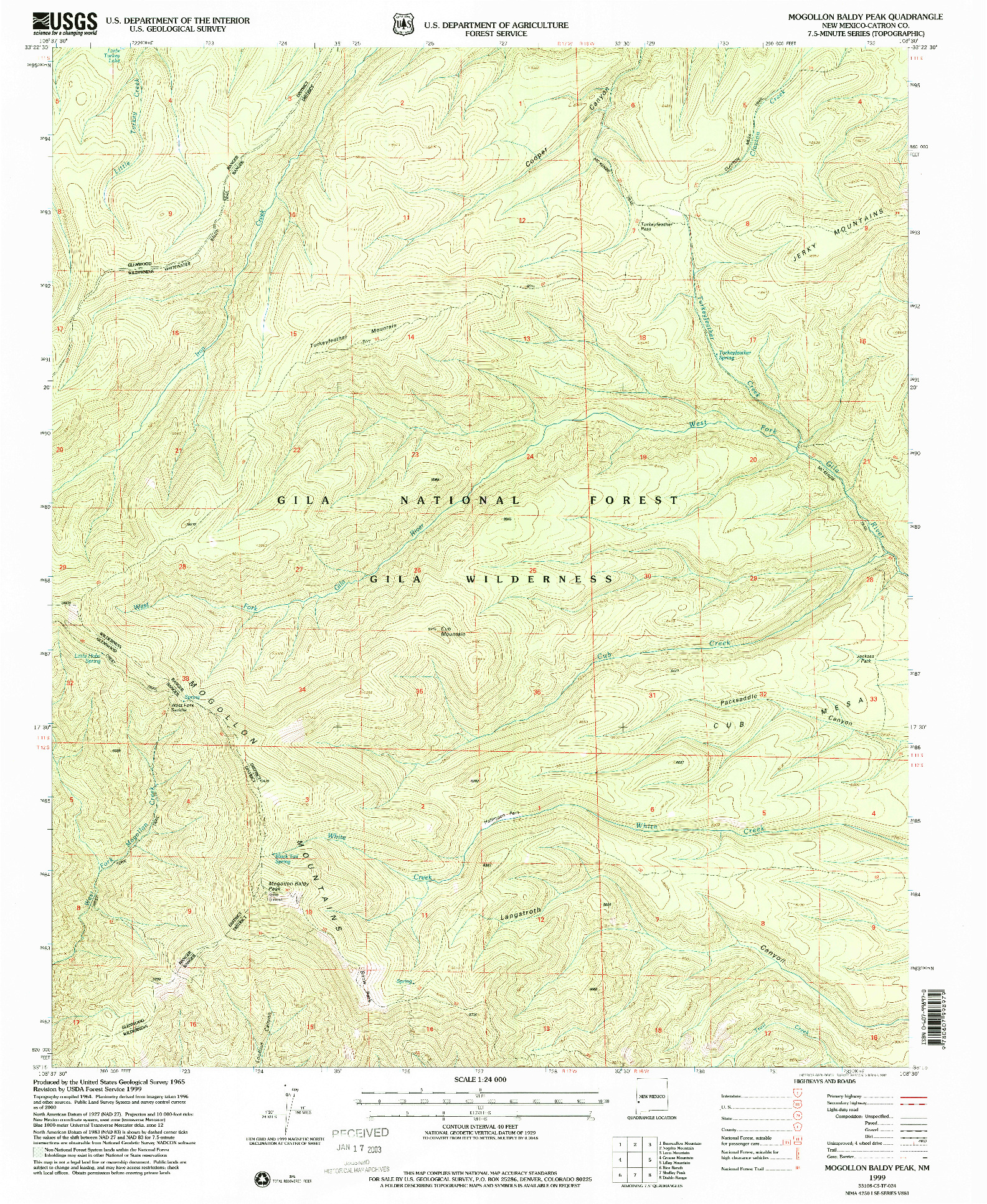USGS 1:24000-SCALE QUADRANGLE FOR MOGOLLON BALDY PEAK, NM 1999
