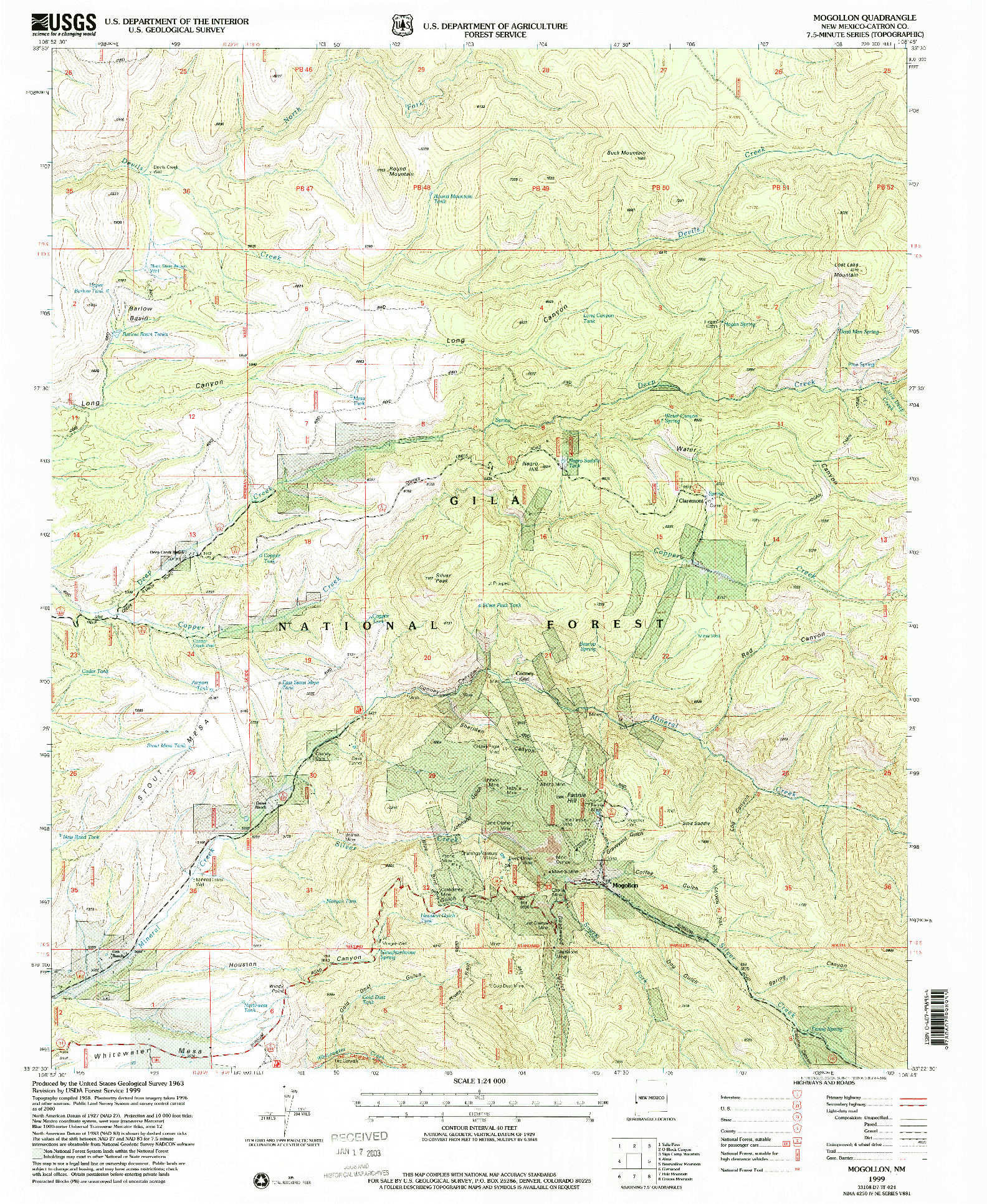 USGS 1:24000-SCALE QUADRANGLE FOR MOGOLLON, NM 1999