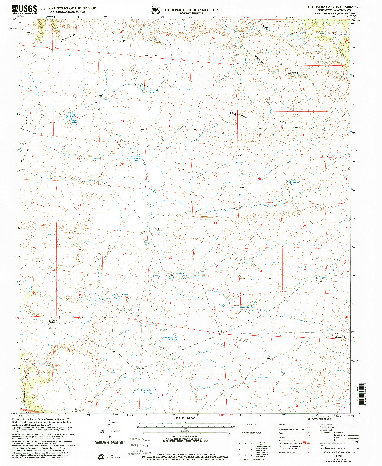 USGS 1:24000-SCALE QUADRANGLE FOR MOJONERA CANYON, NM 1999