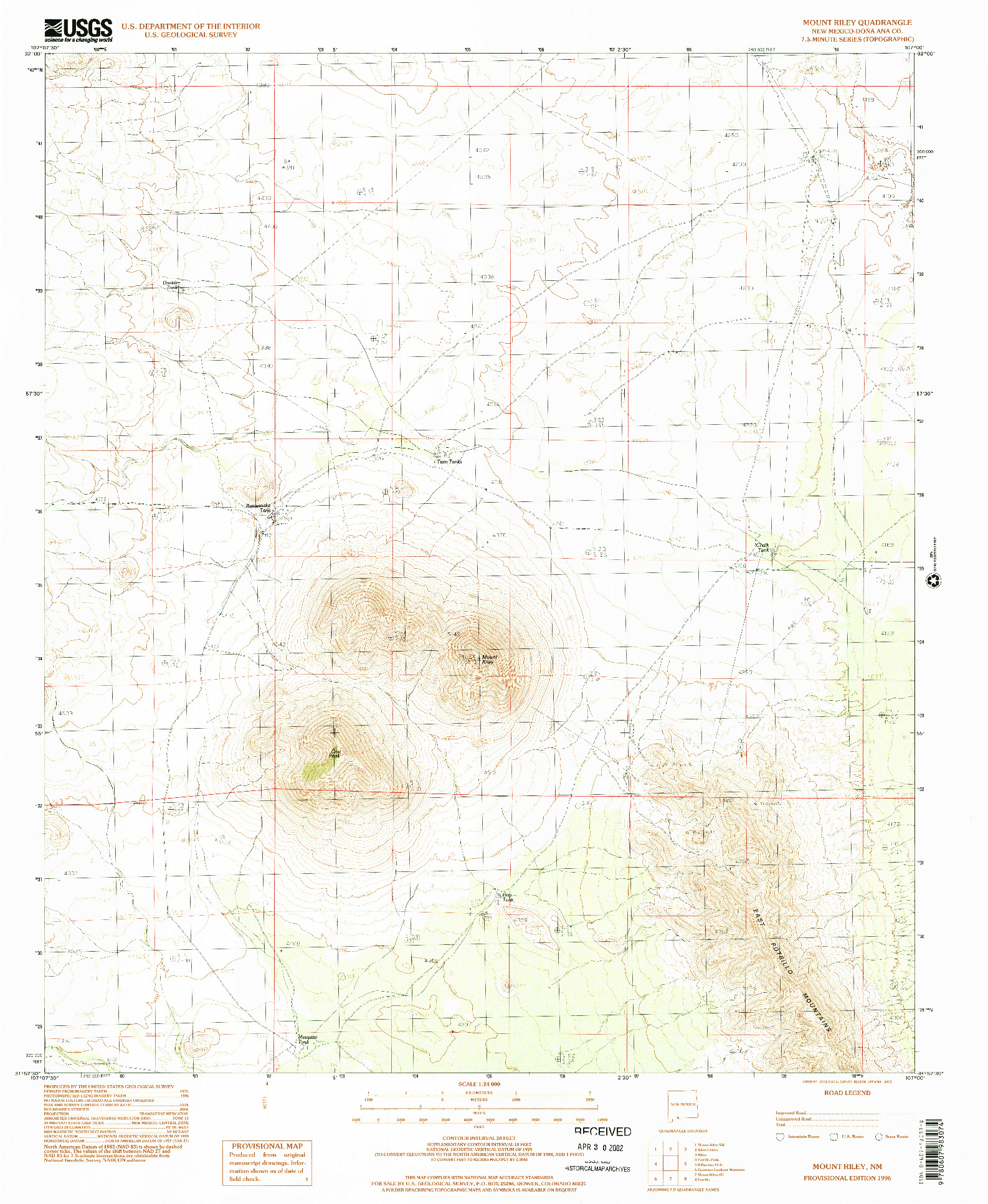 USGS 1:24000-SCALE QUADRANGLE FOR MOUNT RILEY, NM 1996