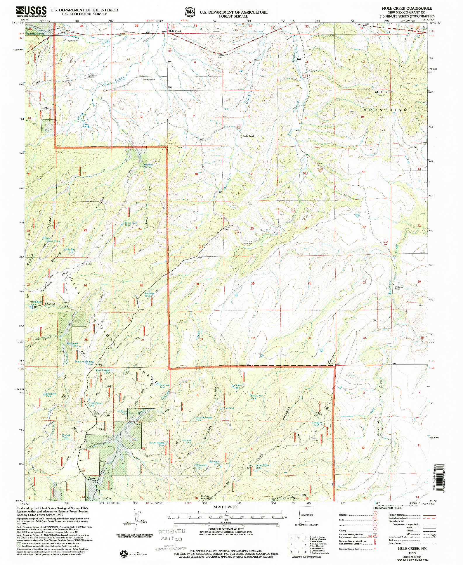 USGS 1:24000-SCALE QUADRANGLE FOR MULE CREEK, NM 1999