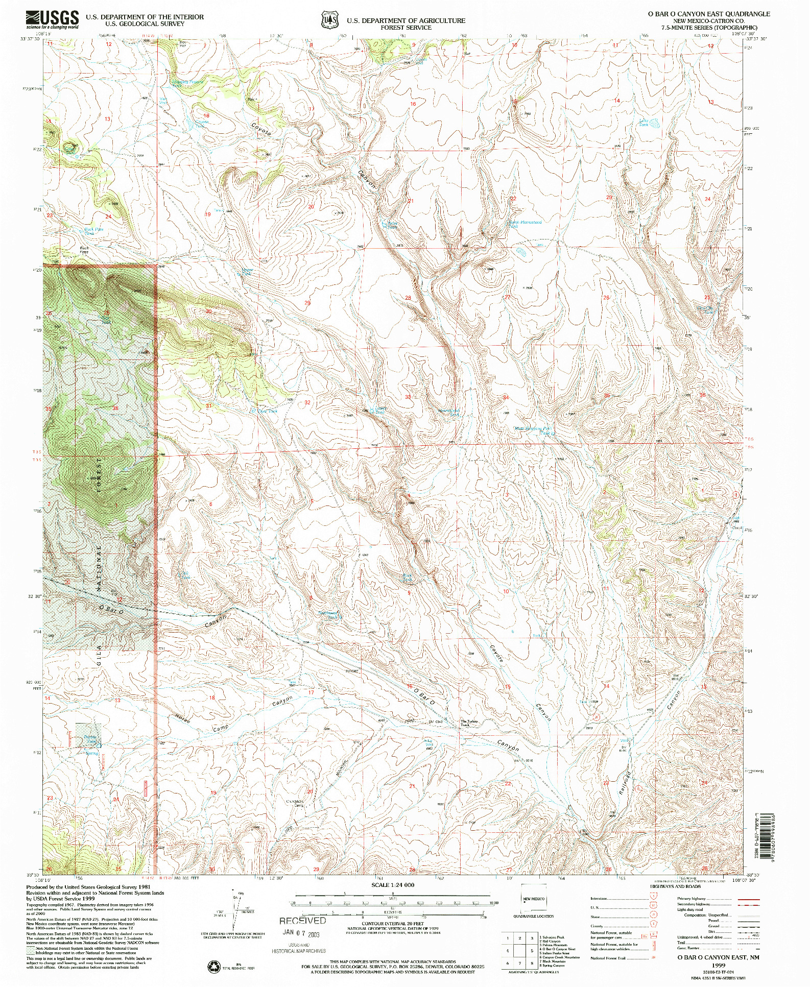 USGS 1:24000-SCALE QUADRANGLE FOR O BAR O CANYON EAST, NM 1999