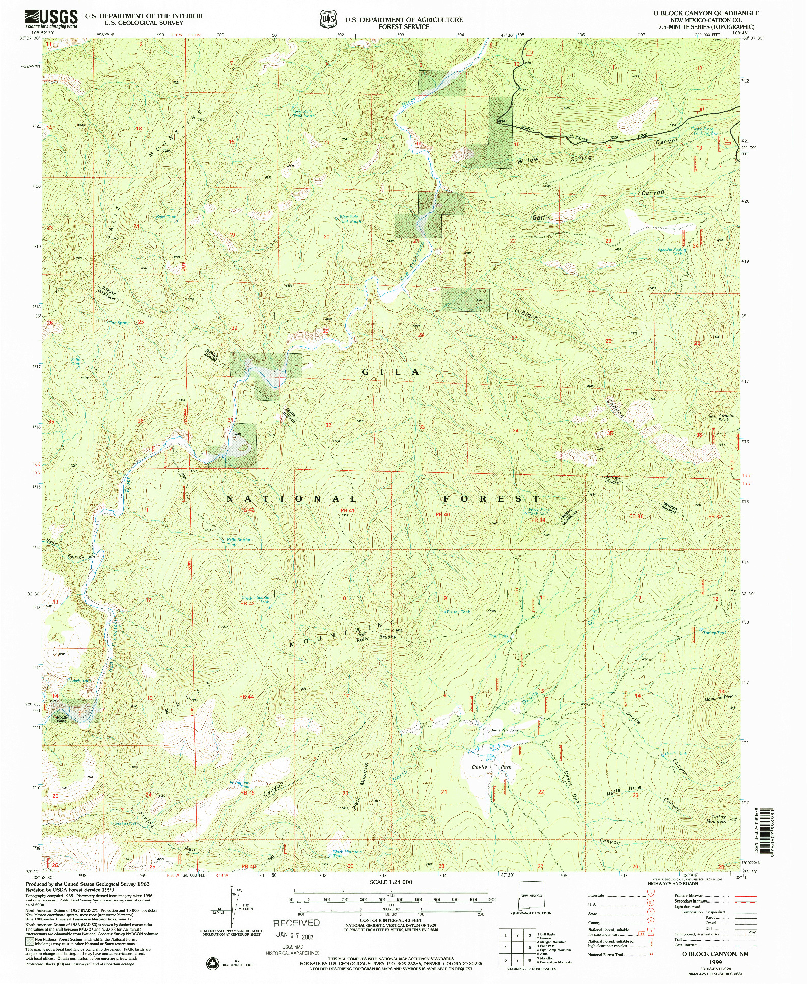 USGS 1:24000-SCALE QUADRANGLE FOR O BLOCK CANYON, NM 1999