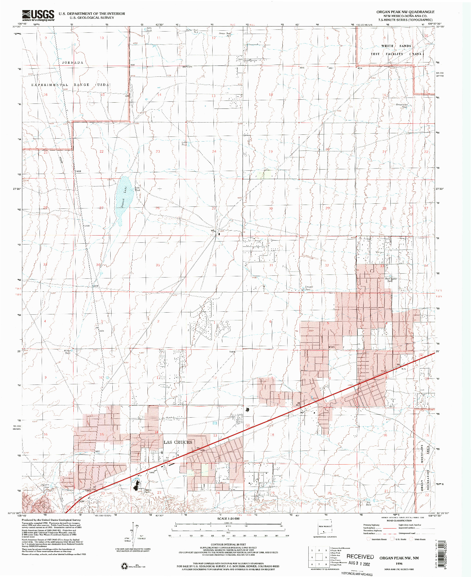 USGS 1:24000-SCALE QUADRANGLE FOR ORGAN PEAK NW, NM 1996