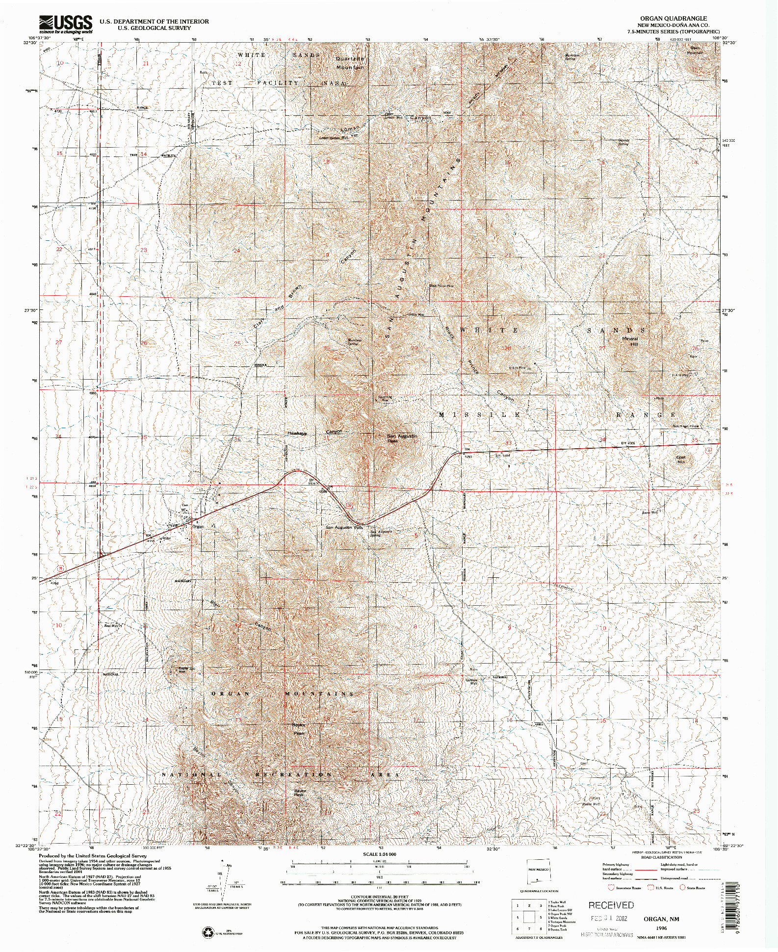 USGS 1:24000-SCALE QUADRANGLE FOR ORGAN, NM 1996