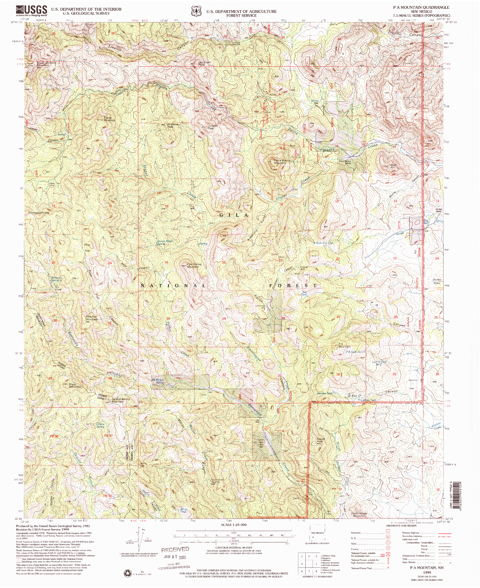 USGS 1:24000-SCALE QUADRANGLE FOR P A MOUNTAIN, NM 1999
