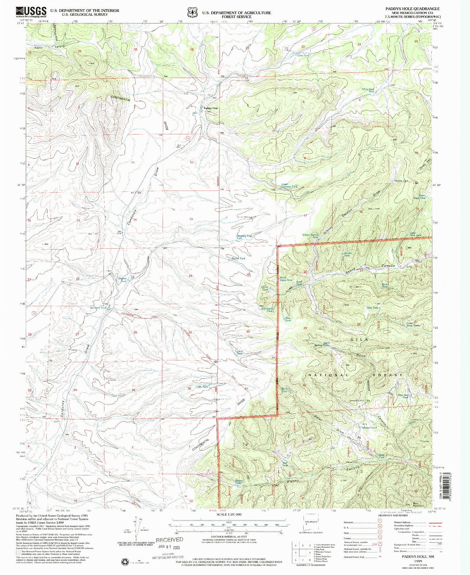 USGS 1:24000-SCALE QUADRANGLE FOR PADDYS HOLE, NM 1999