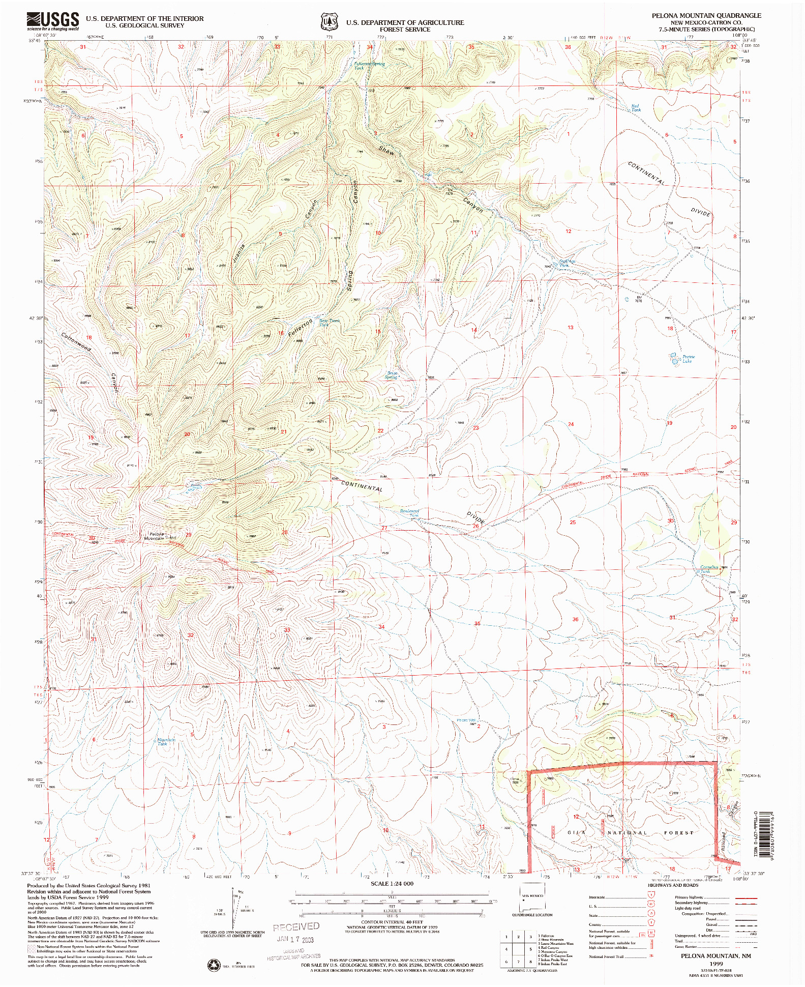 USGS 1:24000-SCALE QUADRANGLE FOR PELONA MOUNTAIN, NM 1999
