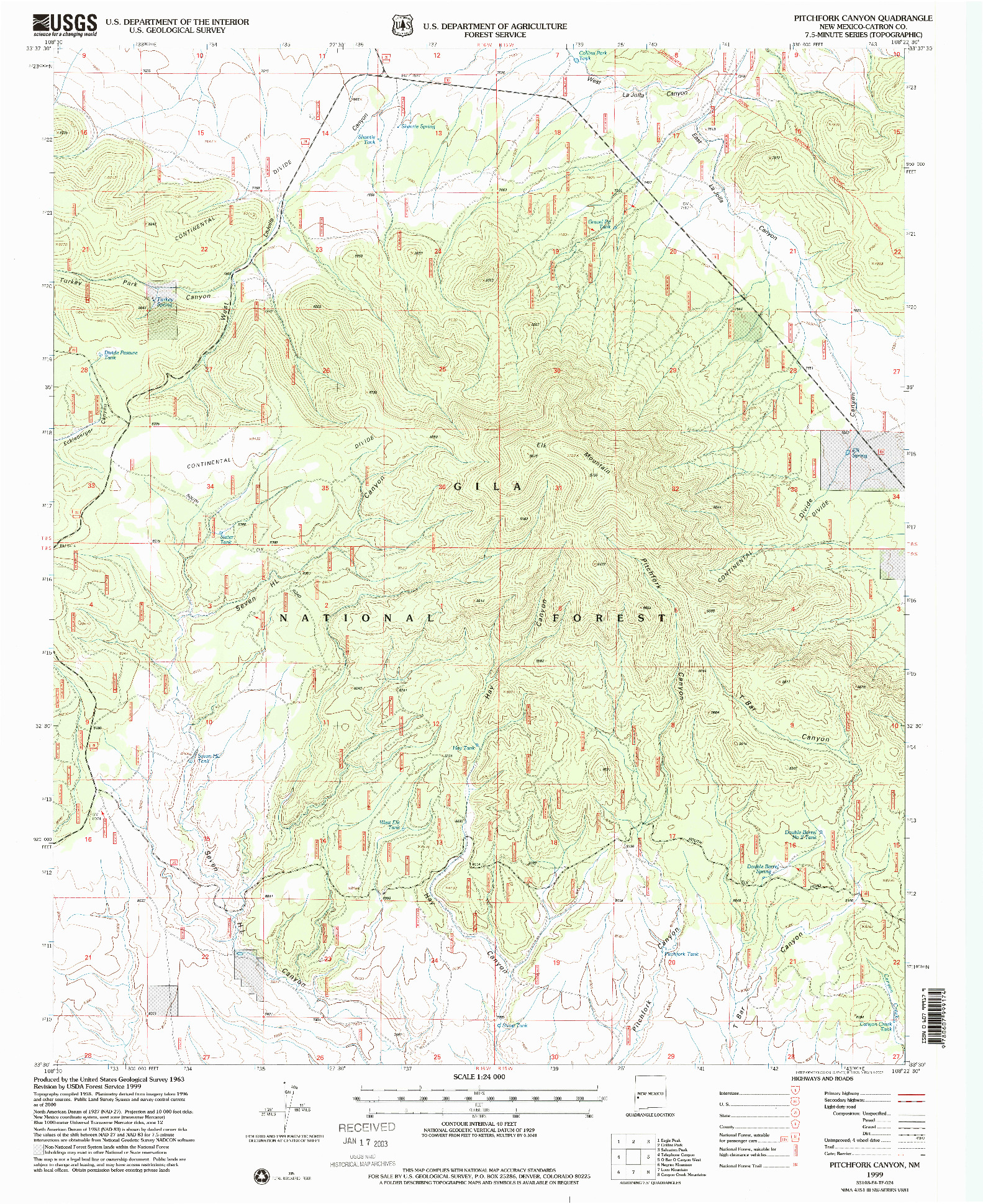 USGS 1:24000-SCALE QUADRANGLE FOR PITCHFORK CANYON, NM 1999