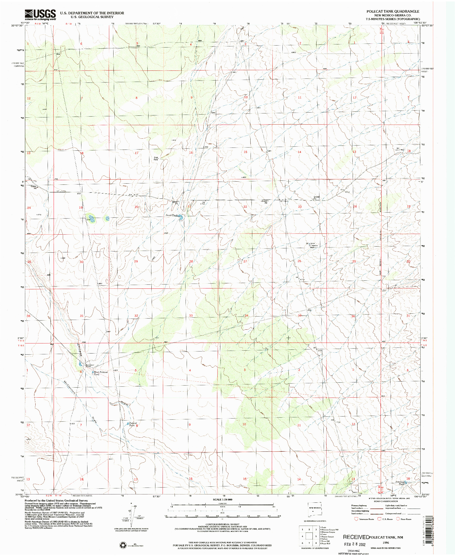 USGS 1:24000-SCALE QUADRANGLE FOR POLECAT TANK, NM 1996