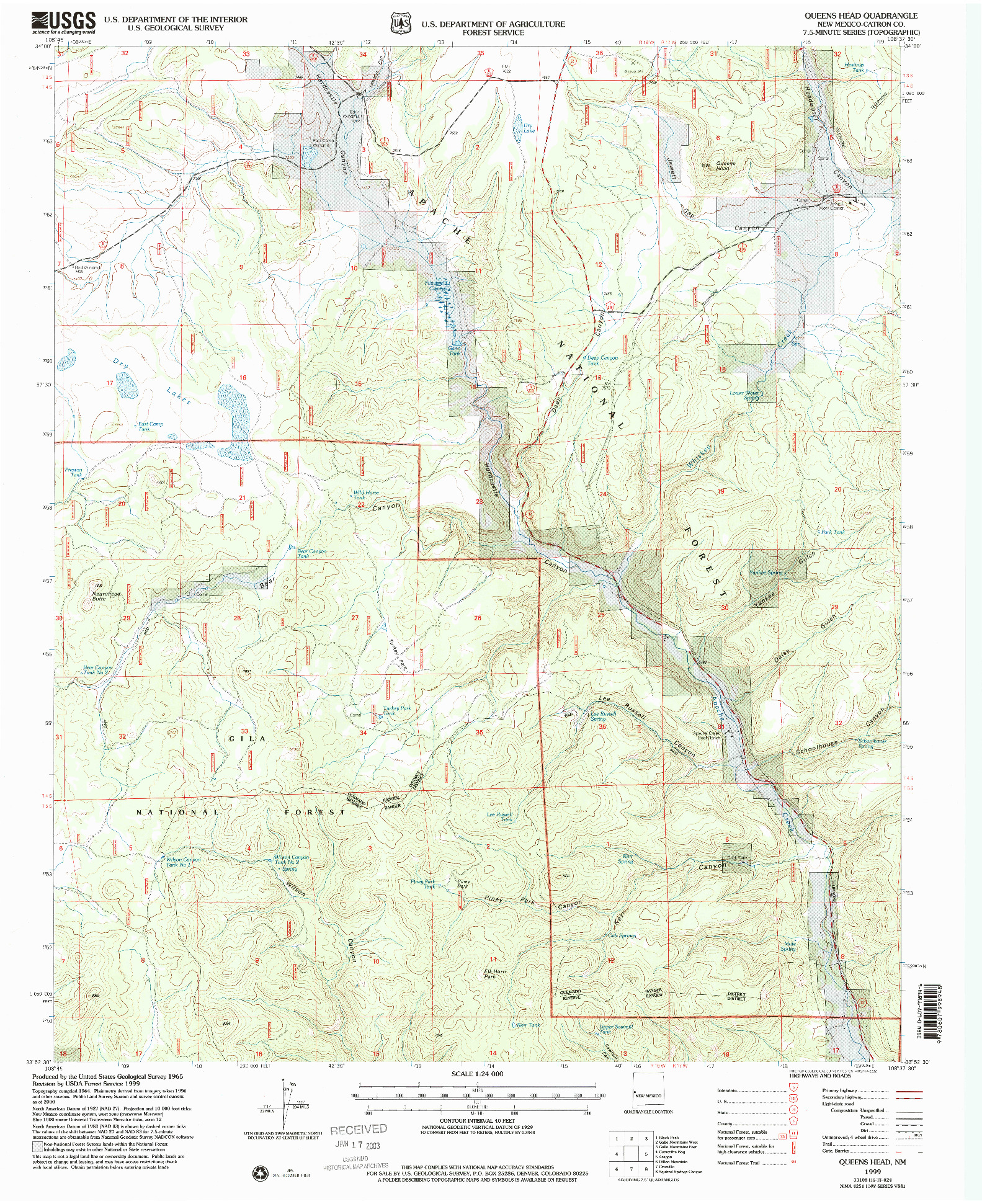 USGS 1:24000-SCALE QUADRANGLE FOR QUEENS HEAD, NM 1999