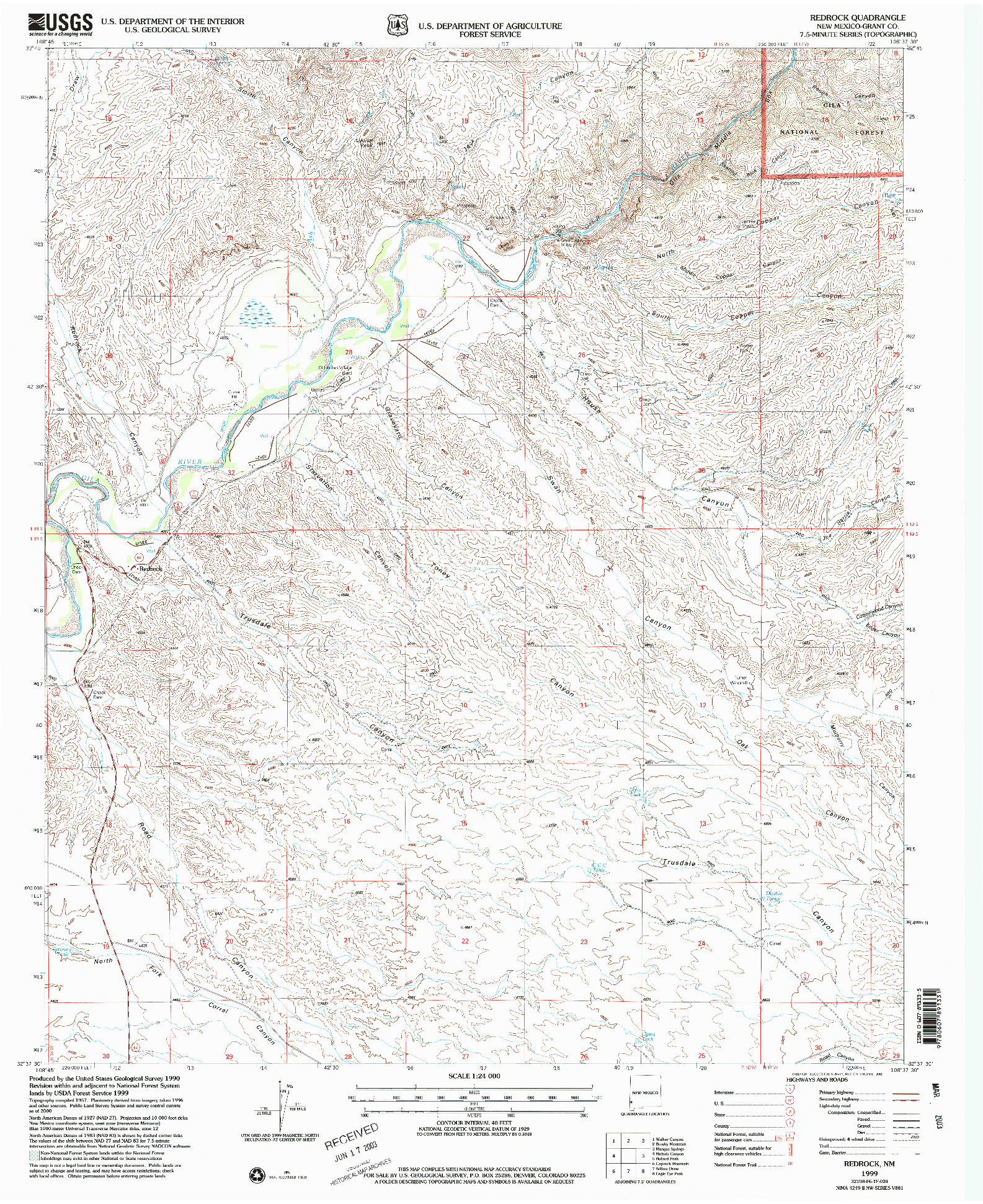 USGS 1:24000-SCALE QUADRANGLE FOR REDROCK, NM 1999