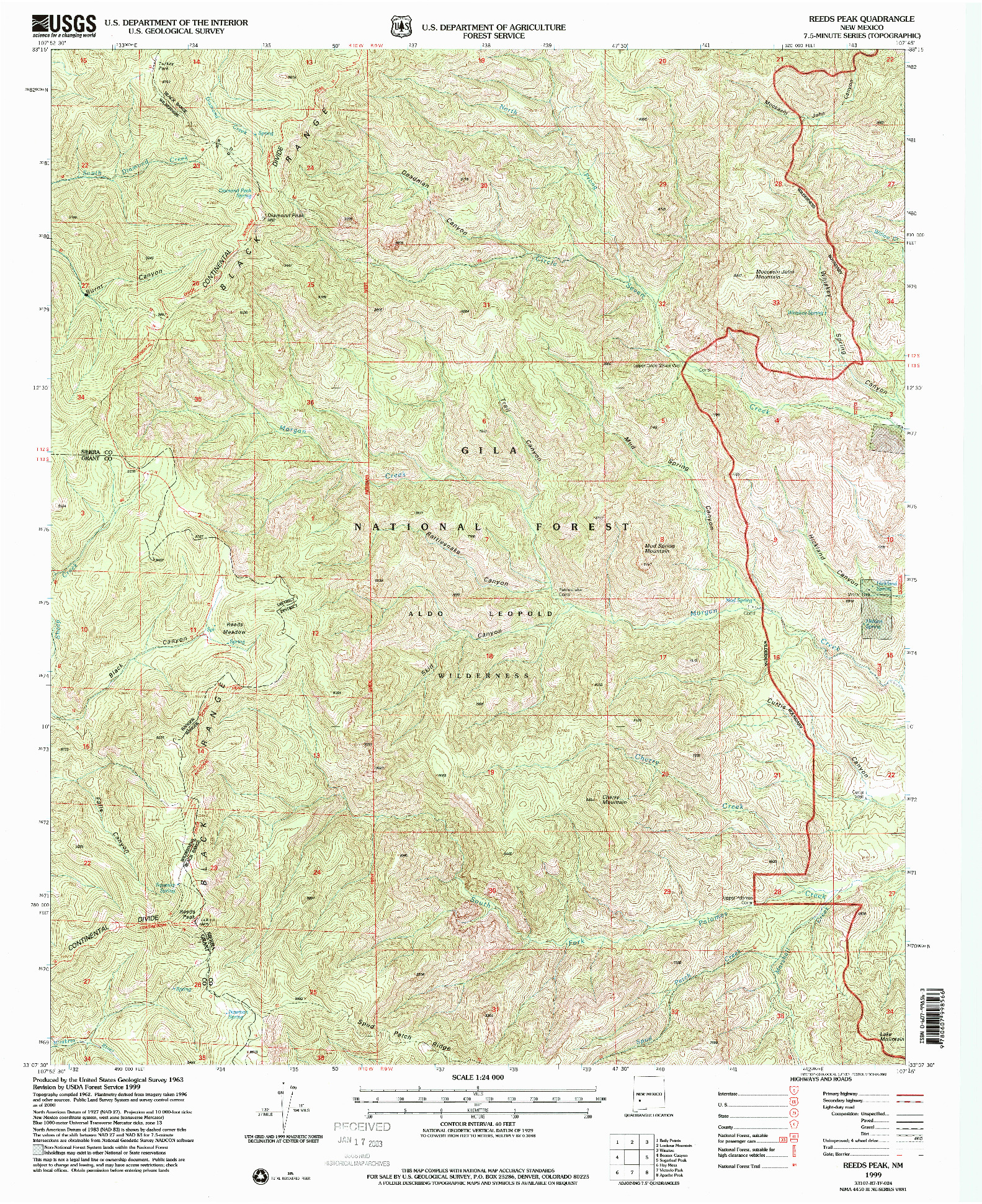 USGS 1:24000-SCALE QUADRANGLE FOR REEDS PEAK, NM 1999