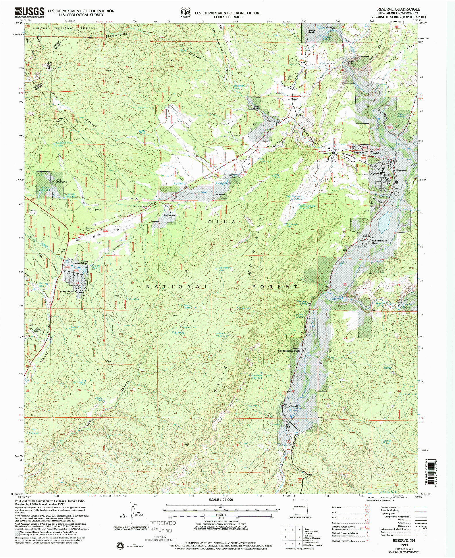 USGS 1:24000-SCALE QUADRANGLE FOR RESERVE, NM 1999
