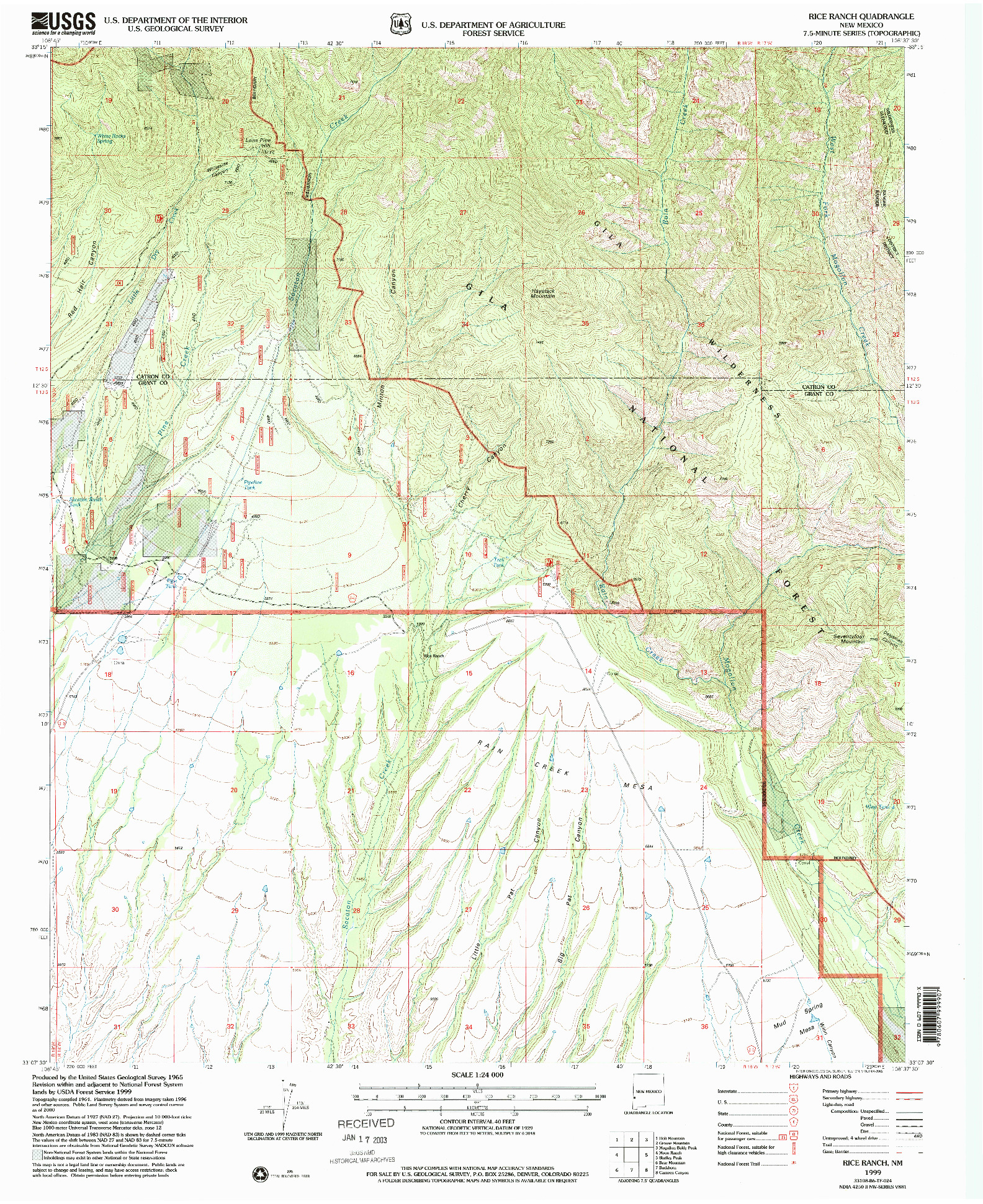 USGS 1:24000-SCALE QUADRANGLE FOR RICE RANCH, NM 1999
