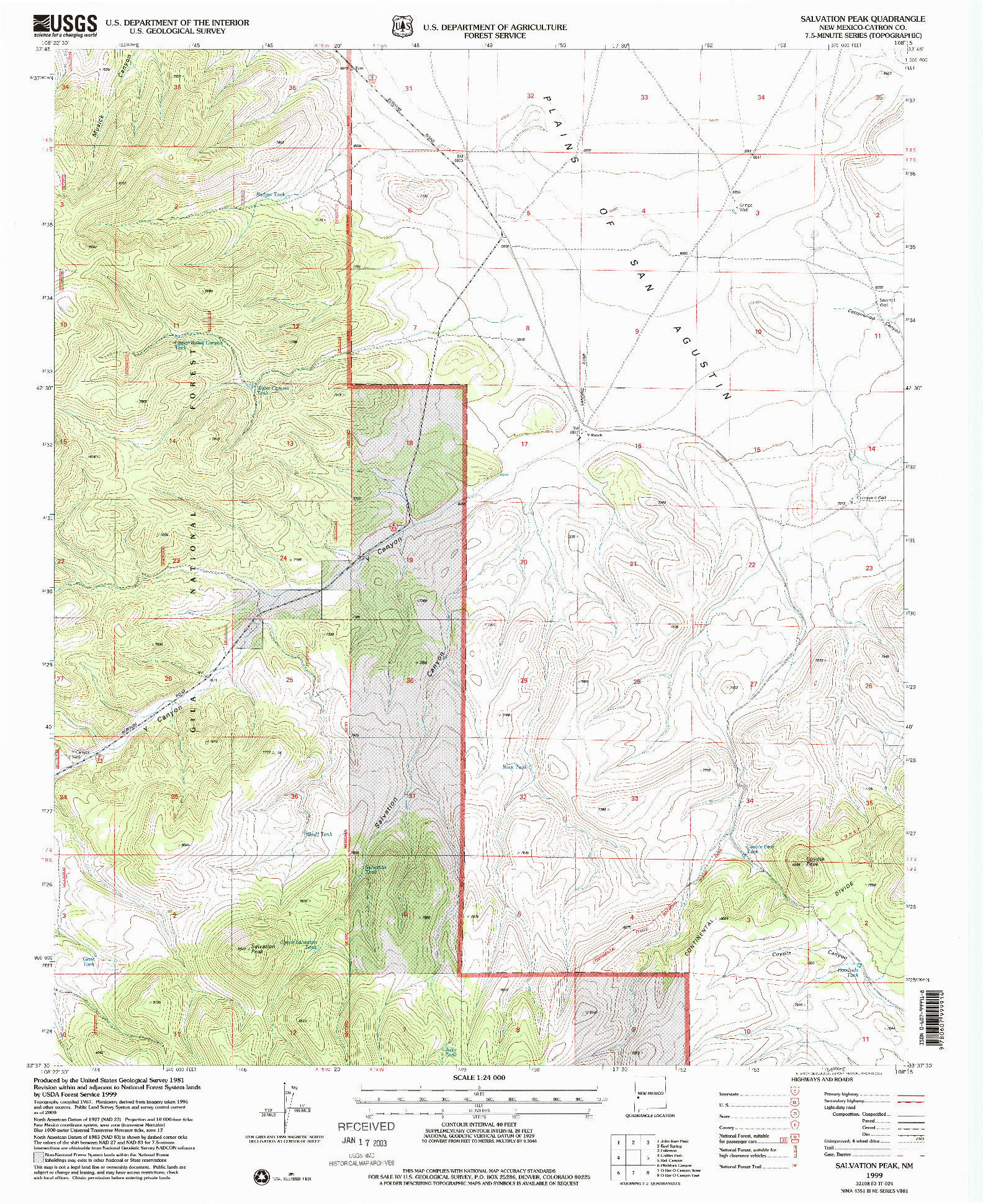 USGS 1:24000-SCALE QUADRANGLE FOR SALVATION PEAK, NM 1999