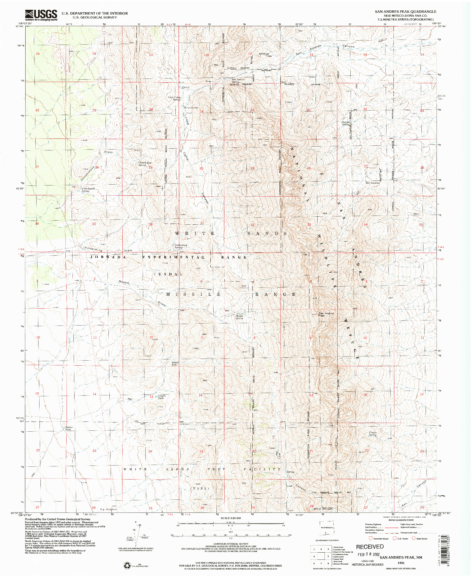 USGS 1:24000-SCALE QUADRANGLE FOR SAN ANDRES PEAK, NM 1996
