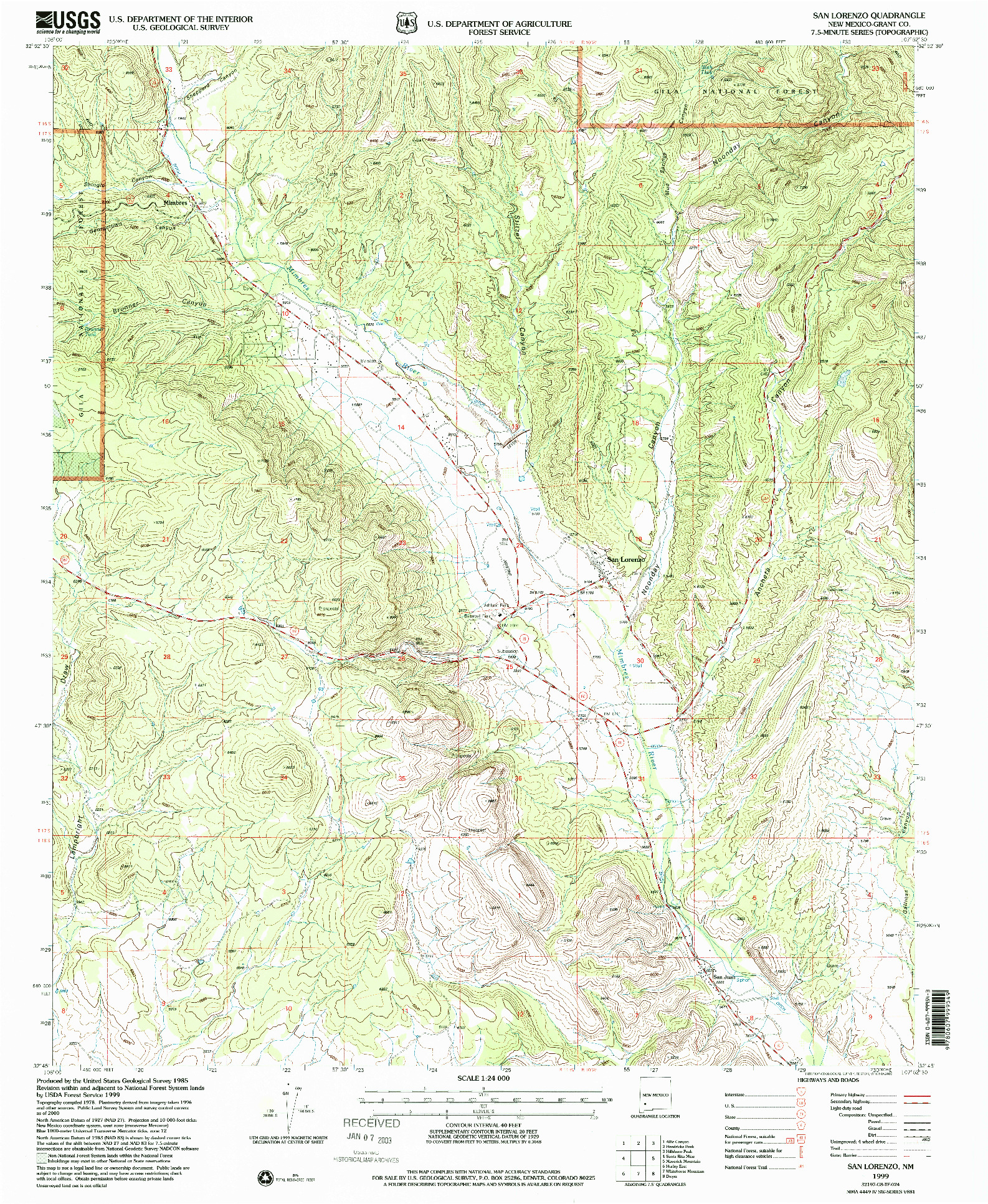 USGS 1:24000-SCALE QUADRANGLE FOR SAN LORENZO, NM 1999