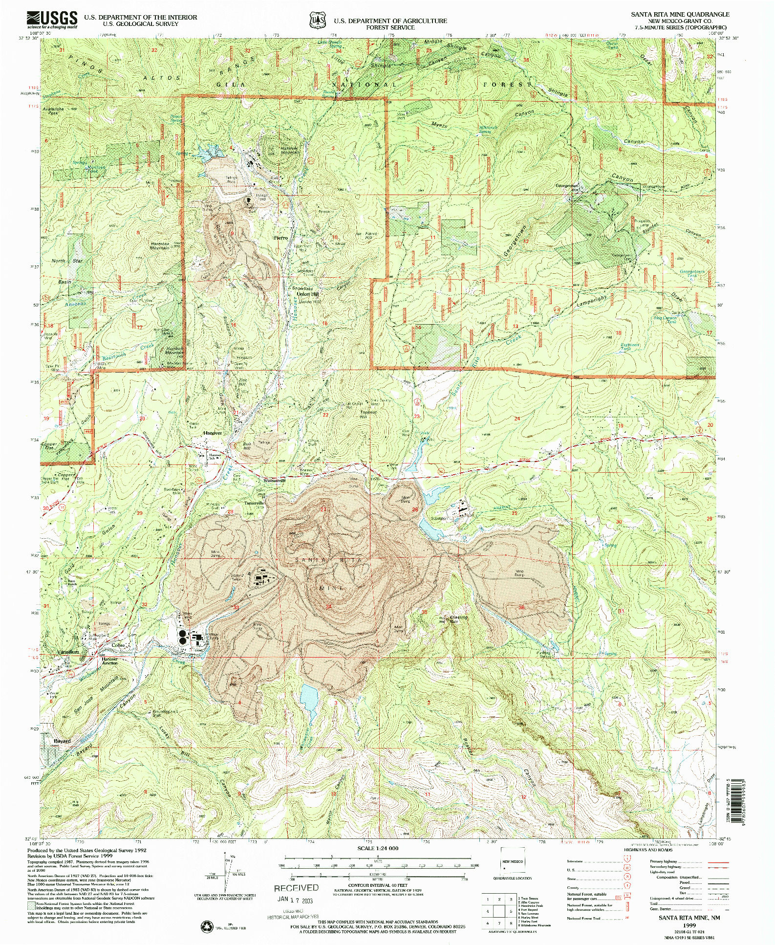 USGS 1:24000-SCALE QUADRANGLE FOR SANTA RITA MINE, NM 1999