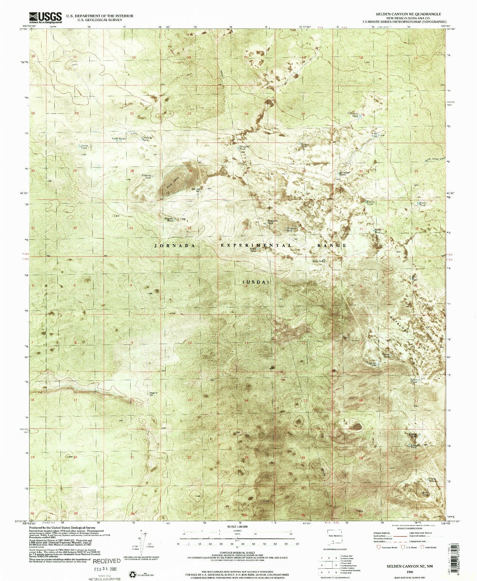 USGS 1:24000-SCALE QUADRANGLE FOR SELDEN CANYON NE, NM 1996