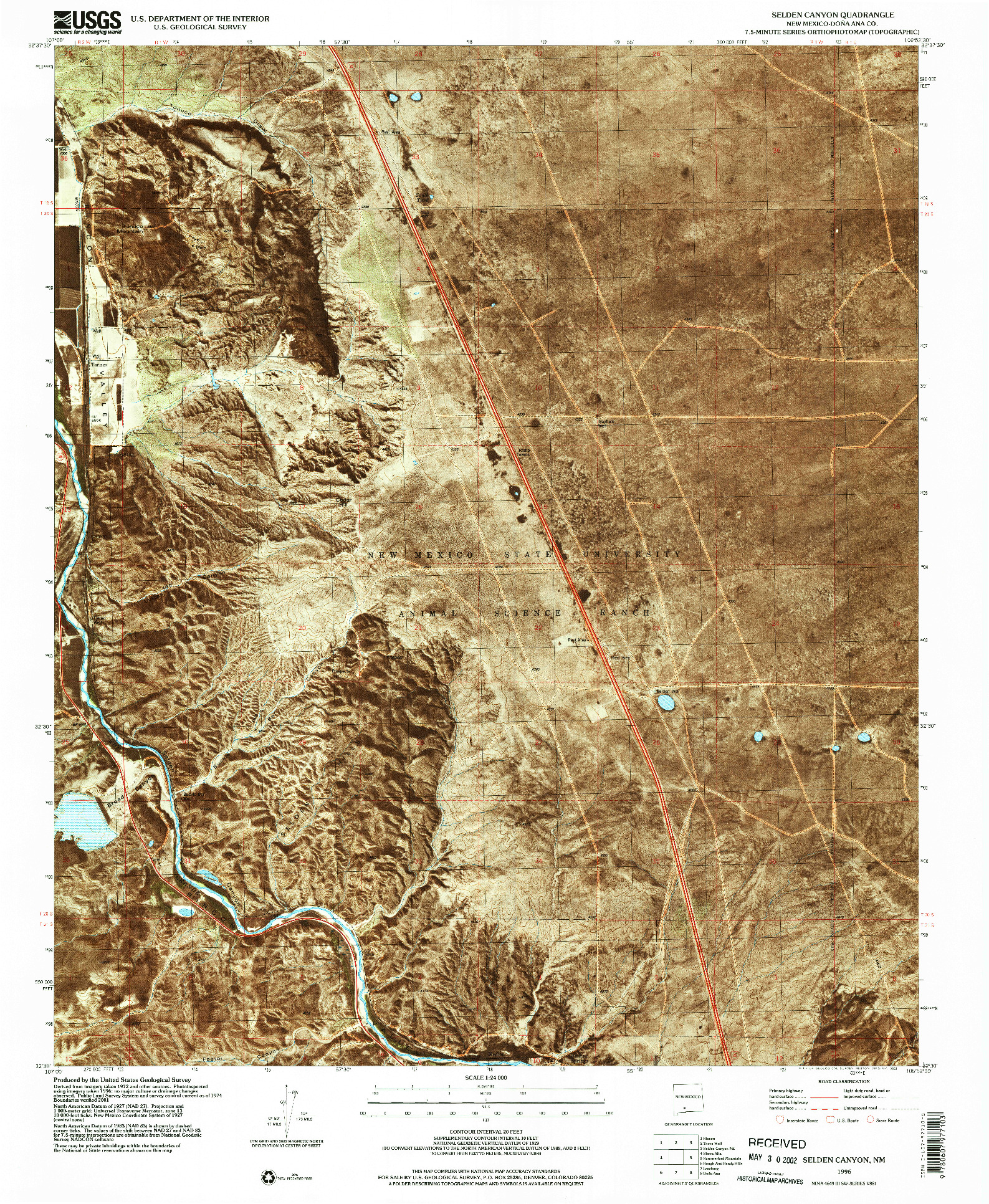 USGS 1:24000-SCALE QUADRANGLE FOR SELDEN CANYON, NM 1996