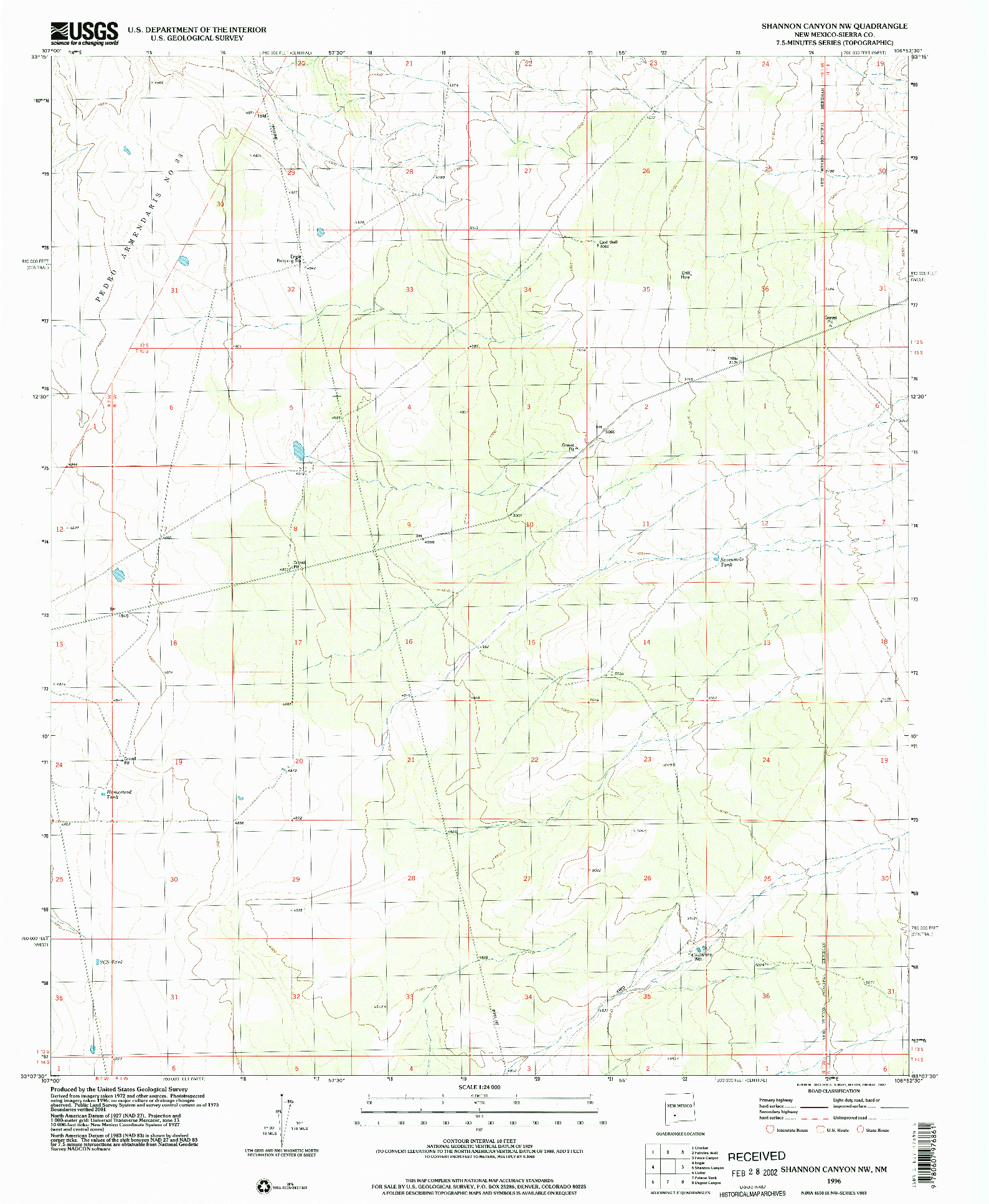 USGS 1:24000-SCALE QUADRANGLE FOR SHANNON CANYON NW, NM 1996