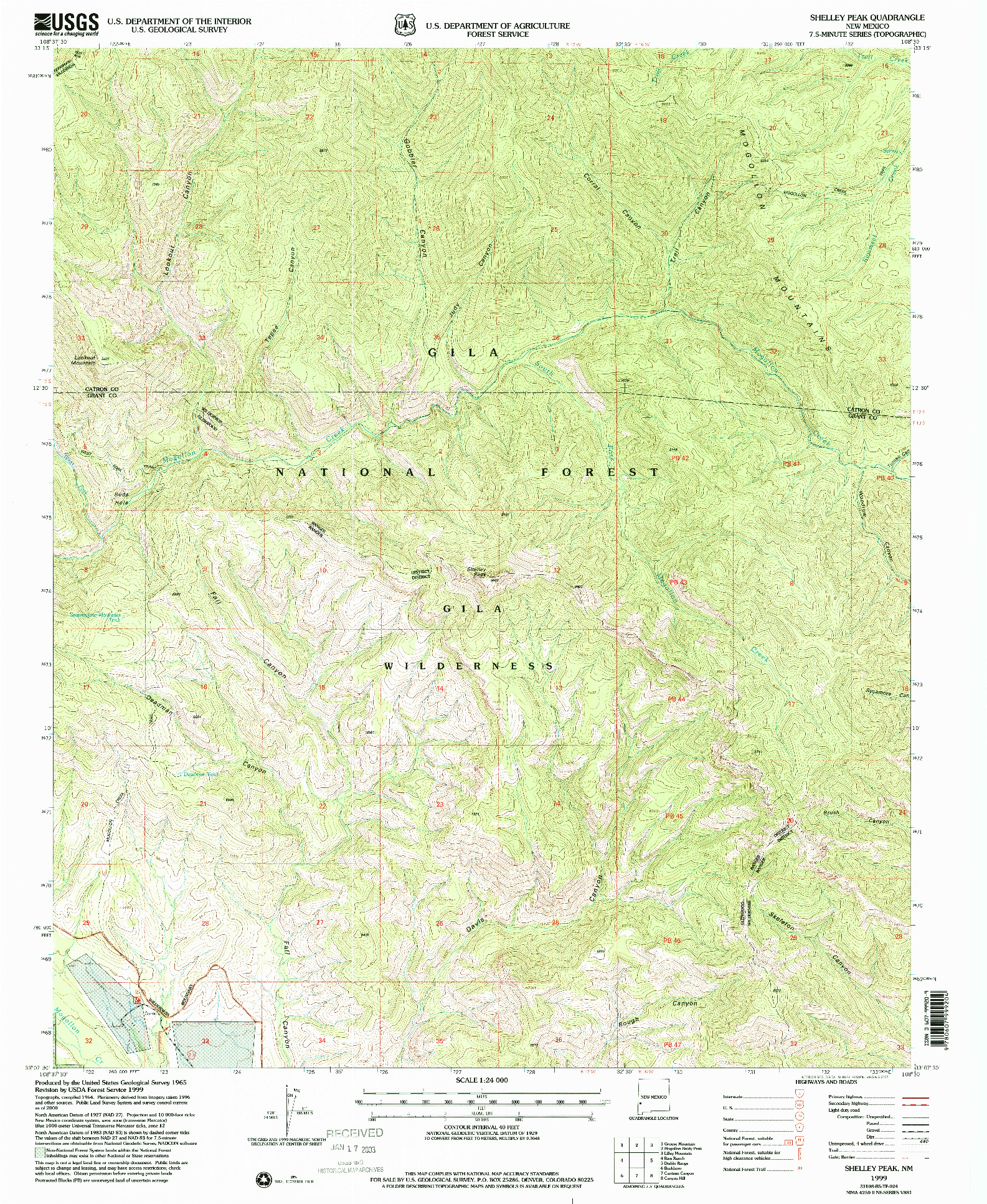 USGS 1:24000-SCALE QUADRANGLE FOR SHELLEY PEAK, NM 1999