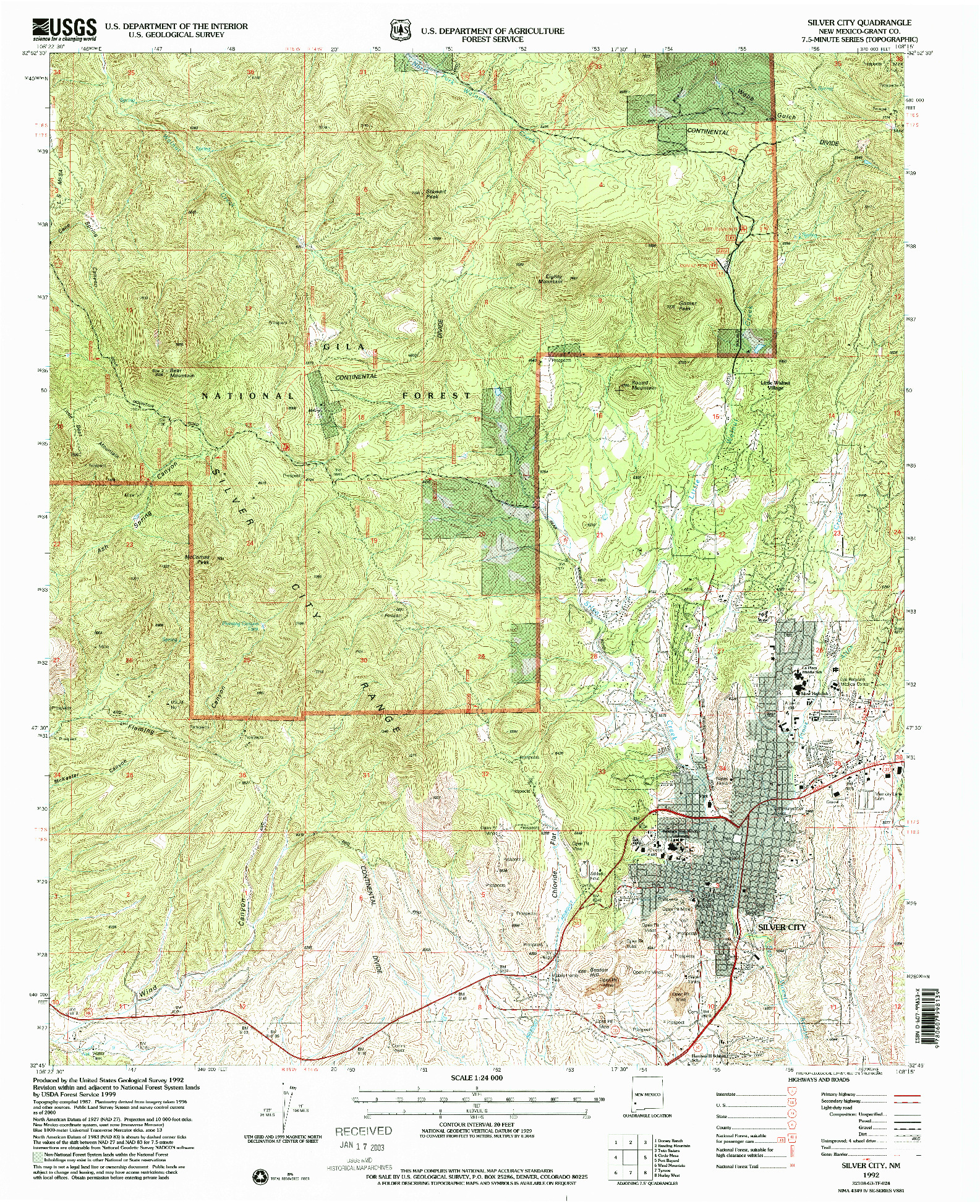 USGS 1:24000-SCALE QUADRANGLE FOR SILVER CITY, NM 1992