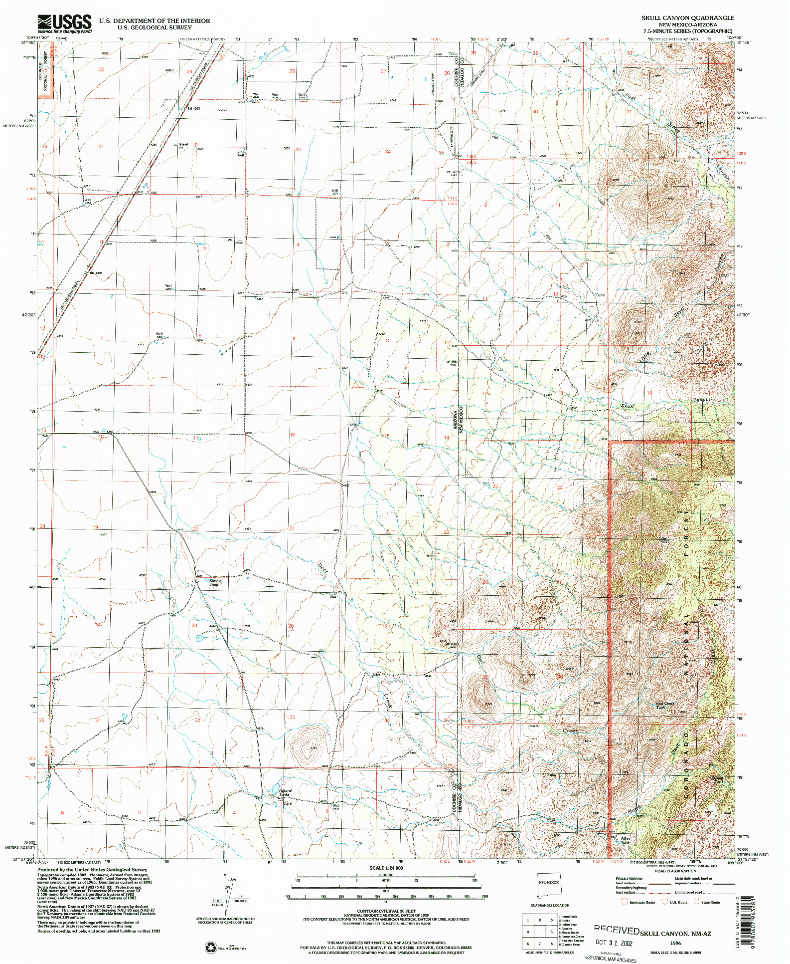 USGS 1:24000-SCALE QUADRANGLE FOR SKULL CANYON, NM 1996