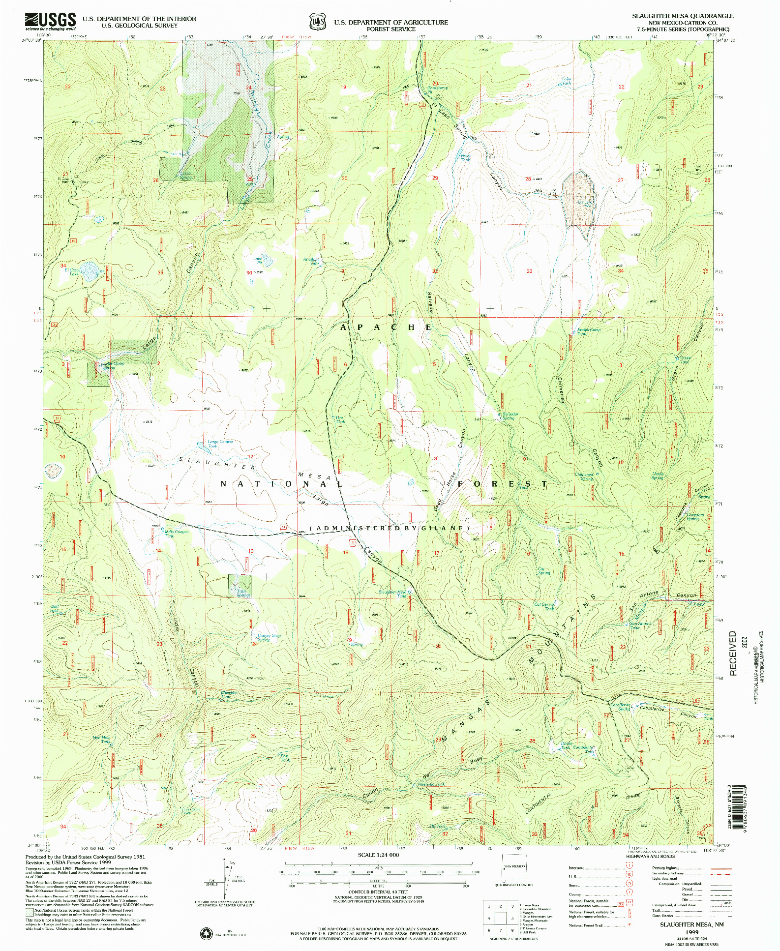 USGS 1:24000-SCALE QUADRANGLE FOR SLAUGHTER MESA, NM 1999