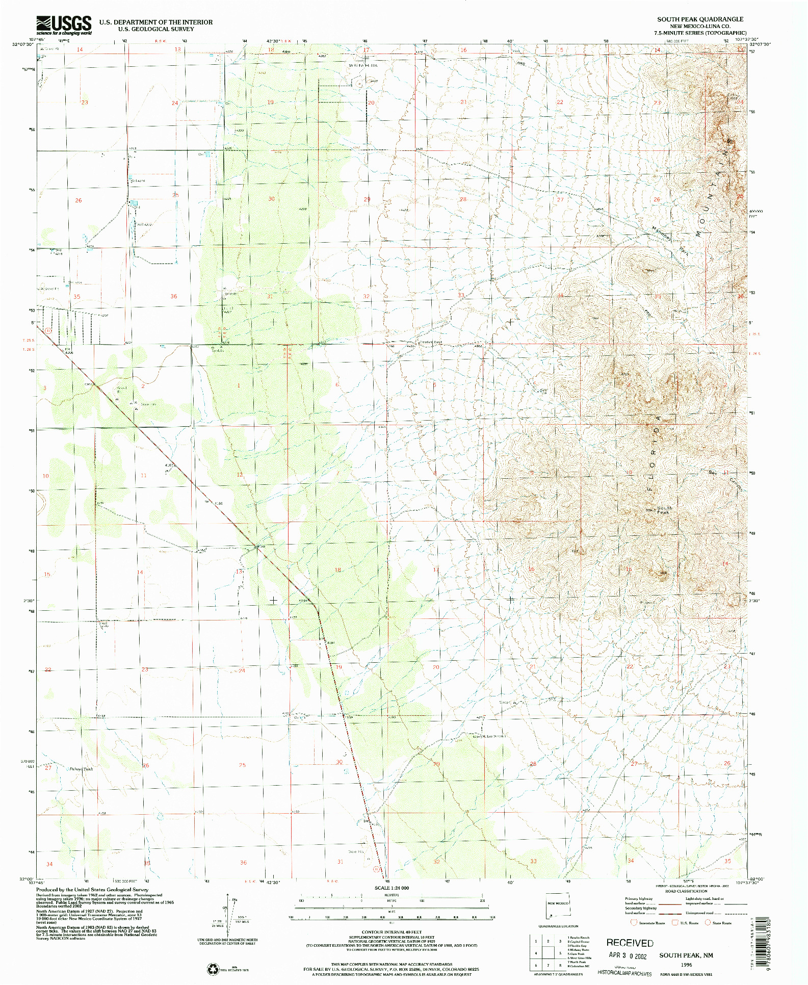 USGS 1:24000-SCALE QUADRANGLE FOR SOUTH PEAK, NM 1996