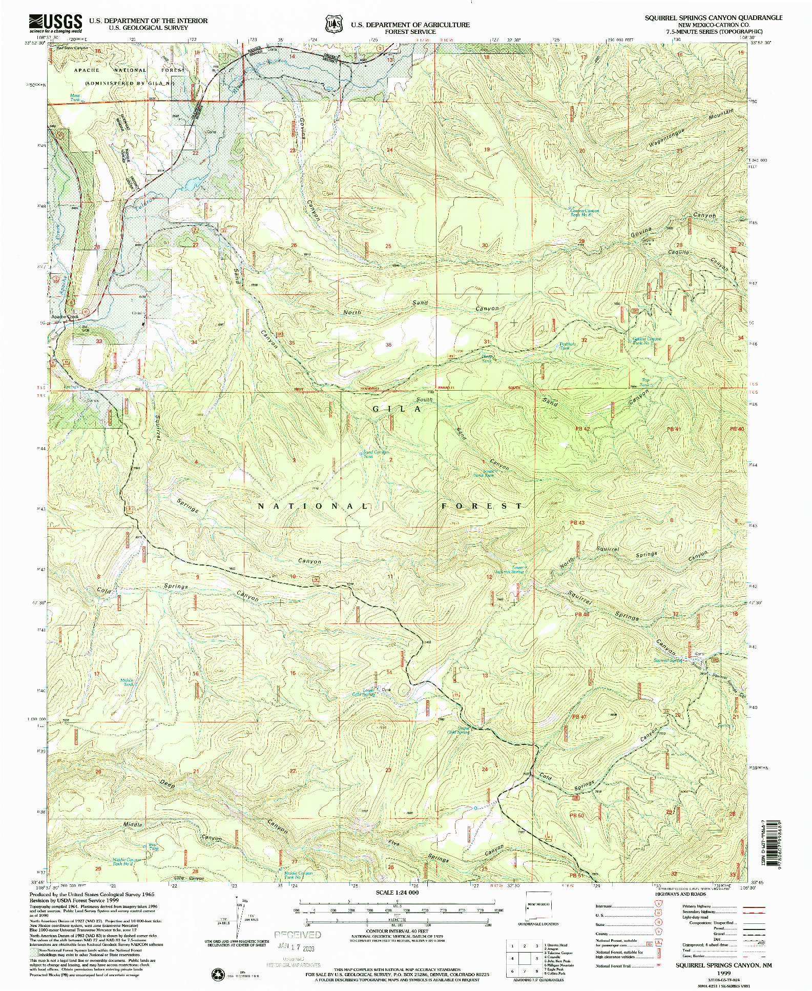 USGS 1:24000-SCALE QUADRANGLE FOR SQUIRREL SPRINGS CANYON, NM 1999