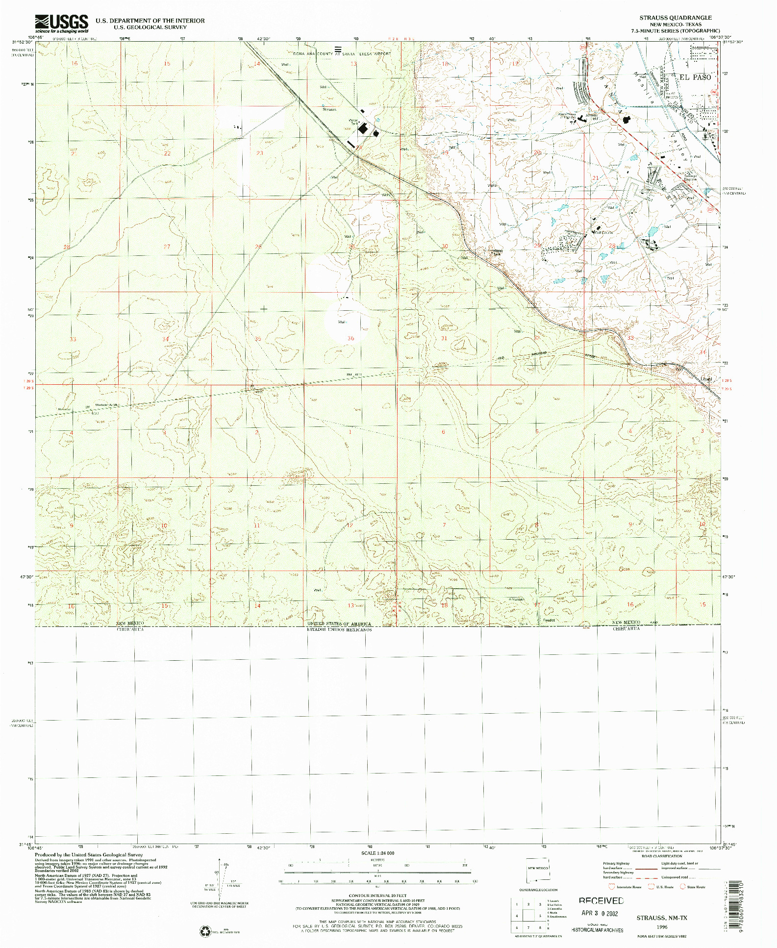 USGS 1:24000-SCALE QUADRANGLE FOR STRAUSS, NM 1996