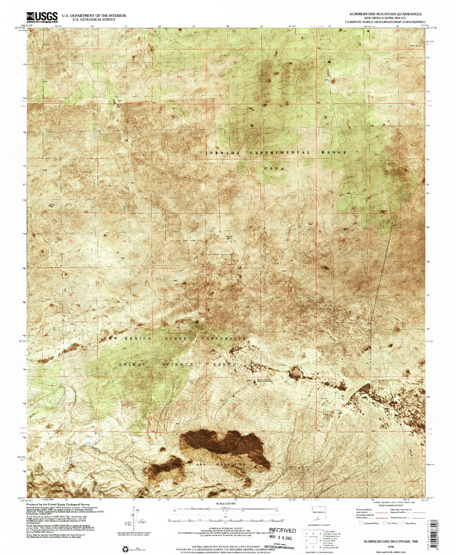 USGS 1:24000-SCALE QUADRANGLE FOR SUMMERFORD MOUNTAIN, NM 1996