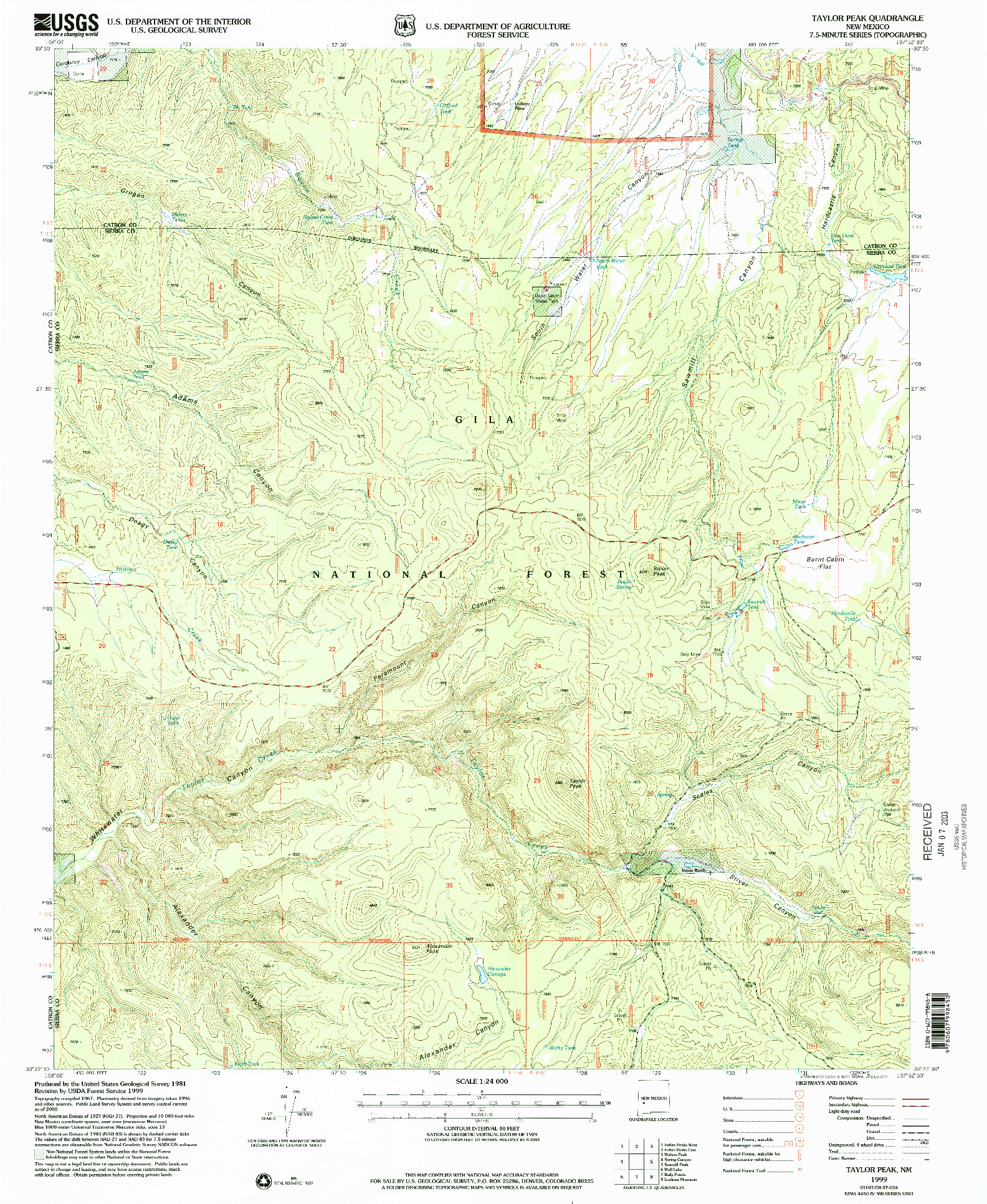 USGS 1:24000-SCALE QUADRANGLE FOR TAYLOR PEAK, NM 1999