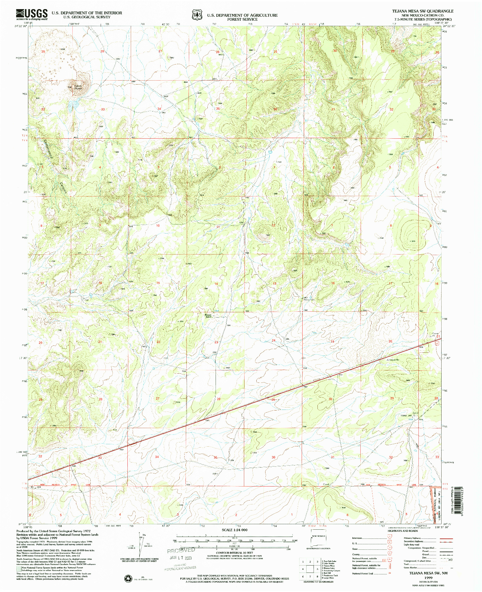 USGS 1:24000-SCALE QUADRANGLE FOR TEJANA MESA SW, NM 1999